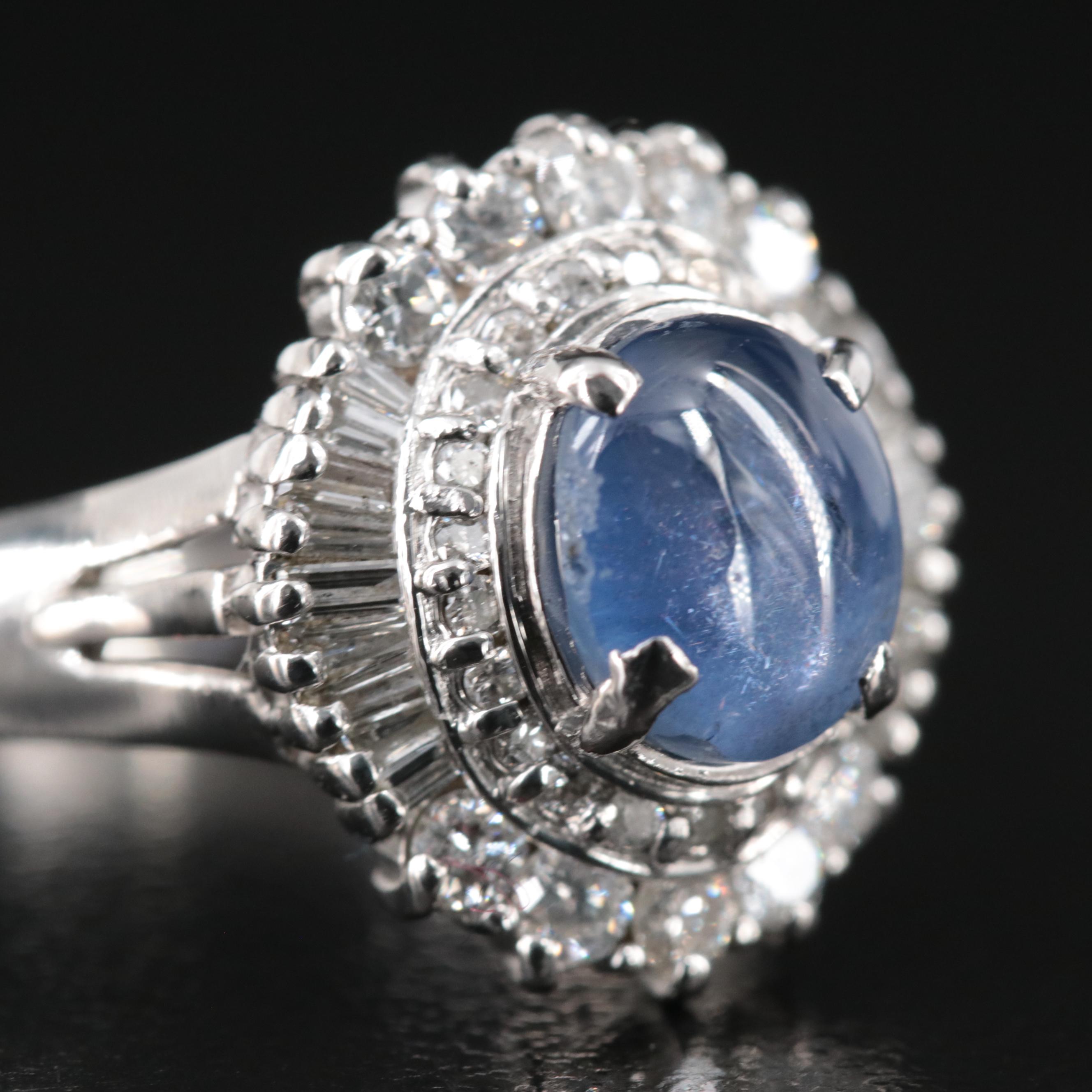 Platinum 2.52 CT Star Sapphire and Diamond Ring