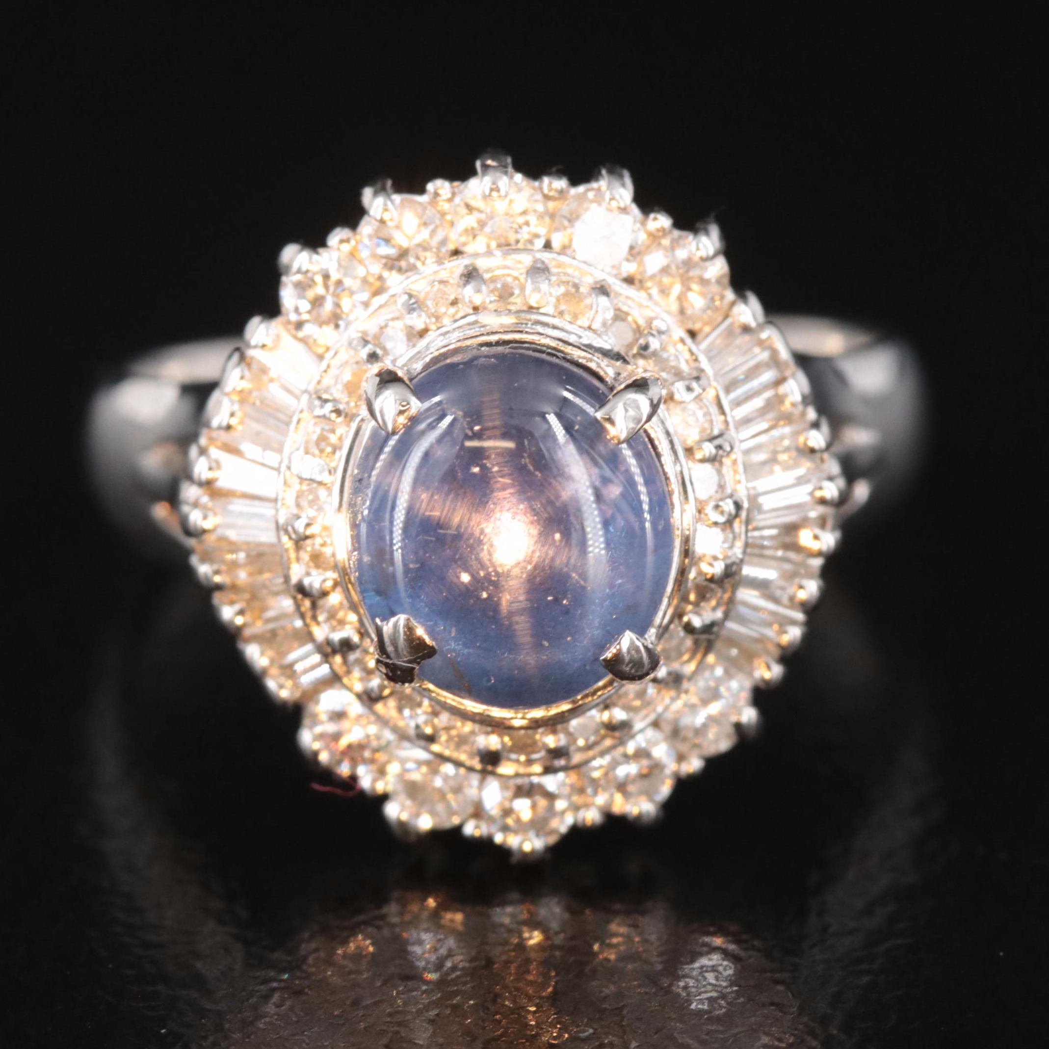 Platinum 2.52 CT Star Sapphire and Diamond Ring