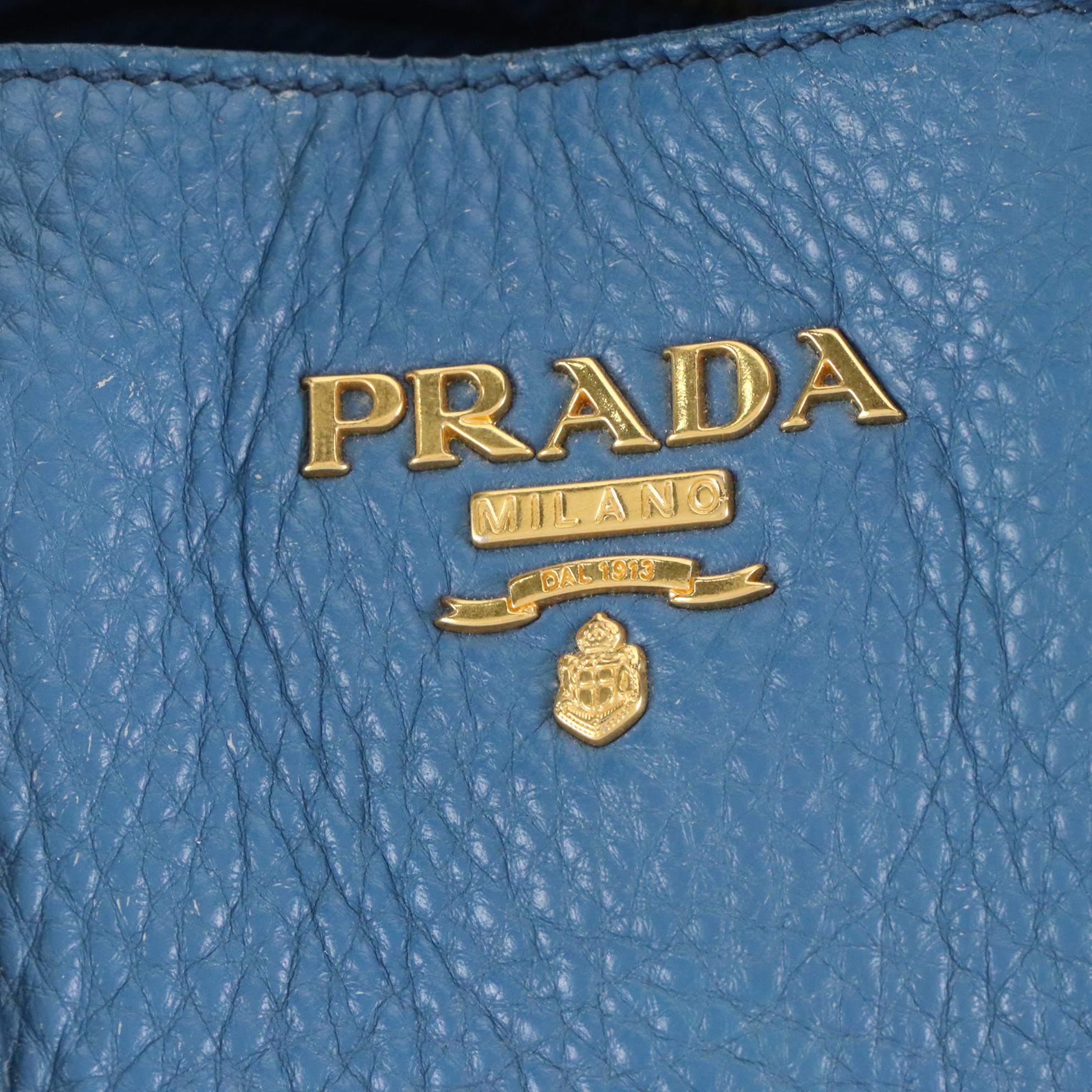 Prada Blue Vitello Daino Leather Tote Bag