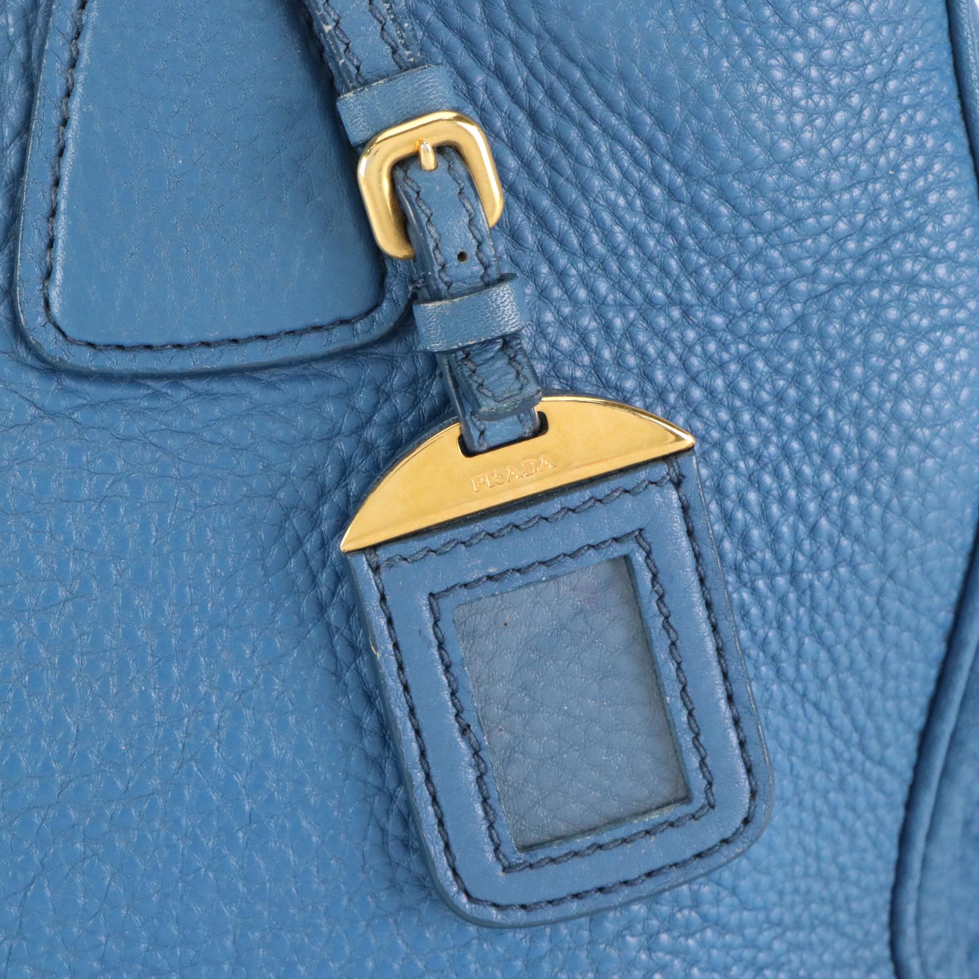Prada Blue Vitello Daino Leather Tote Bag