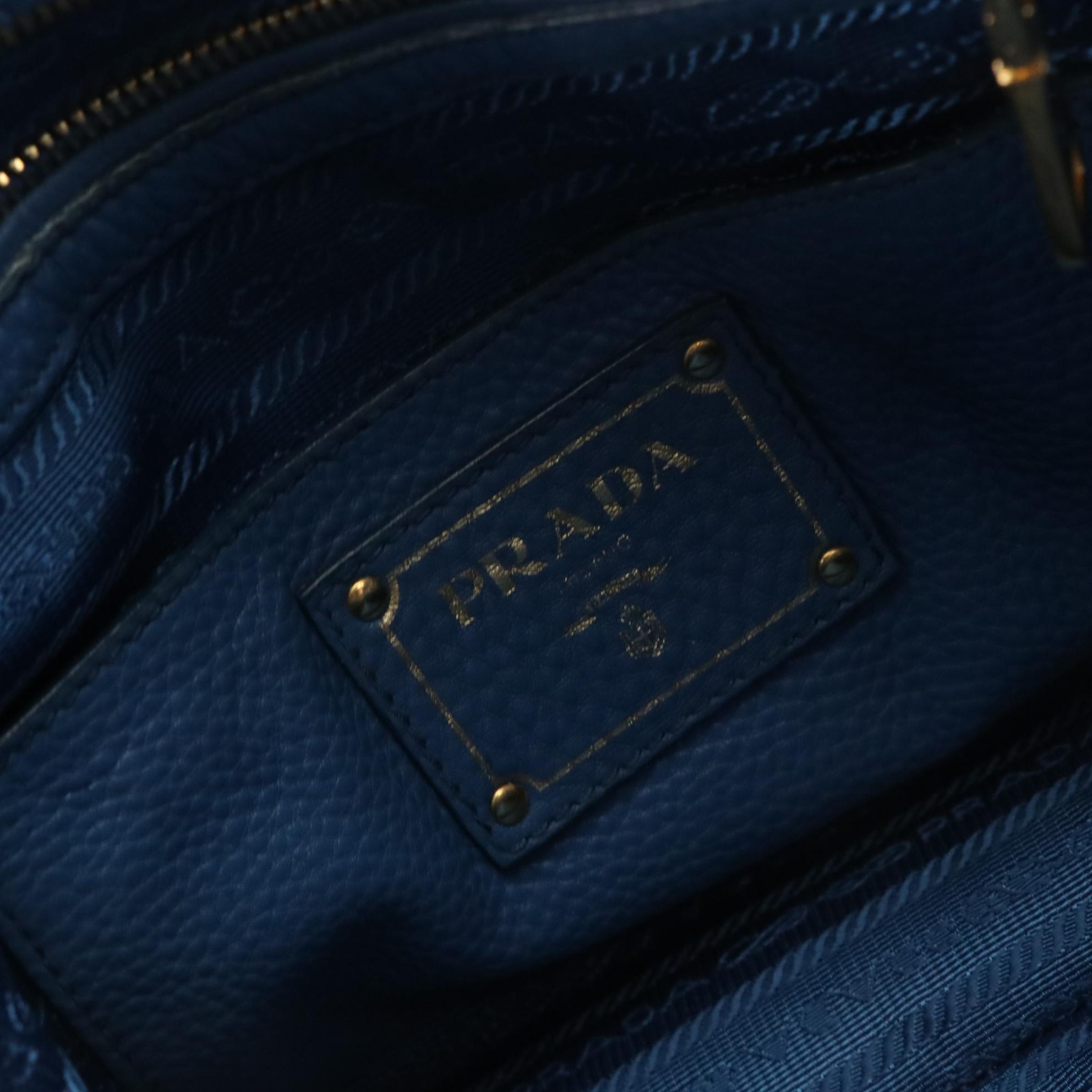 Prada Blue Vitello Daino Leather Tote Bag