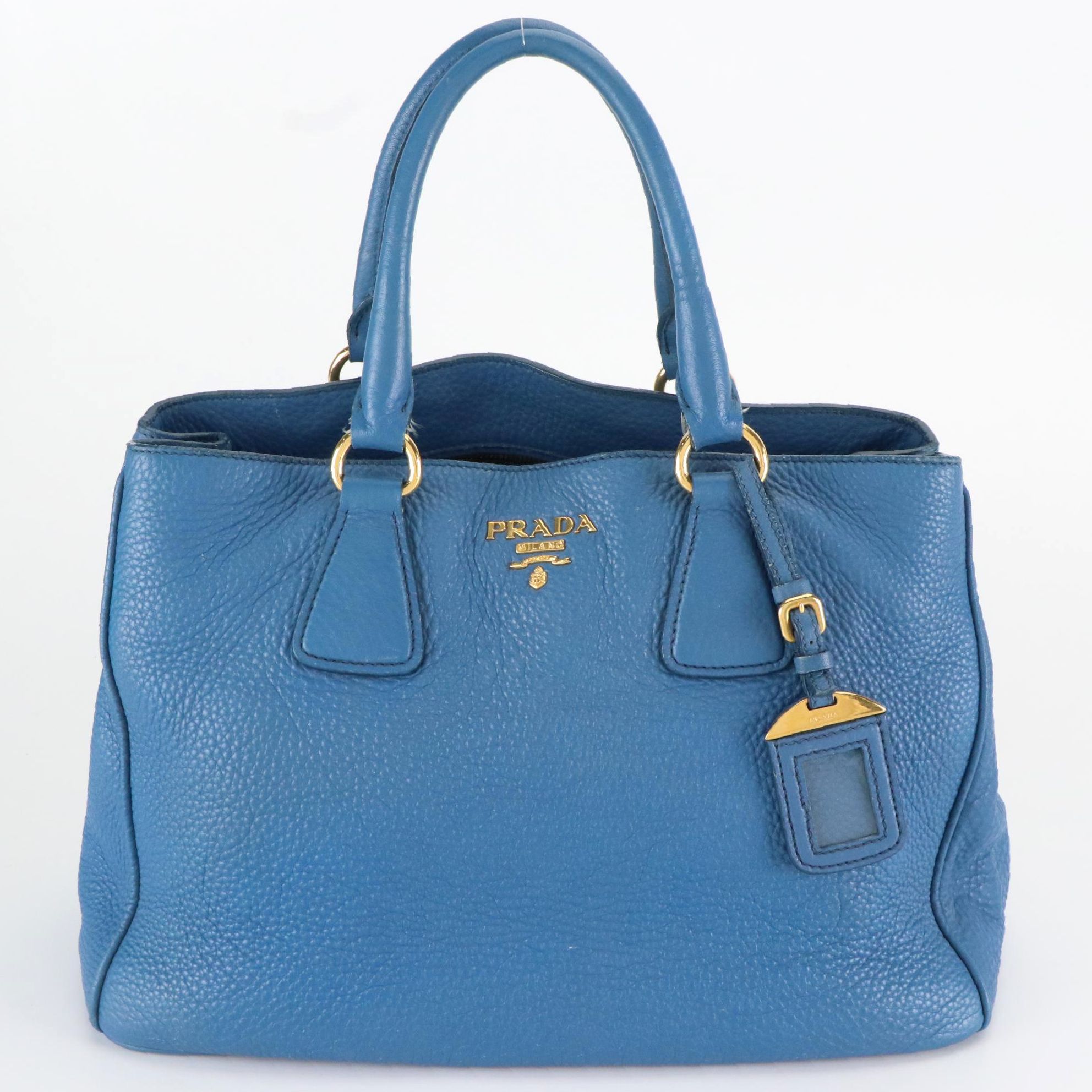 Prada Blue Vitello Daino Leather Tote Bag