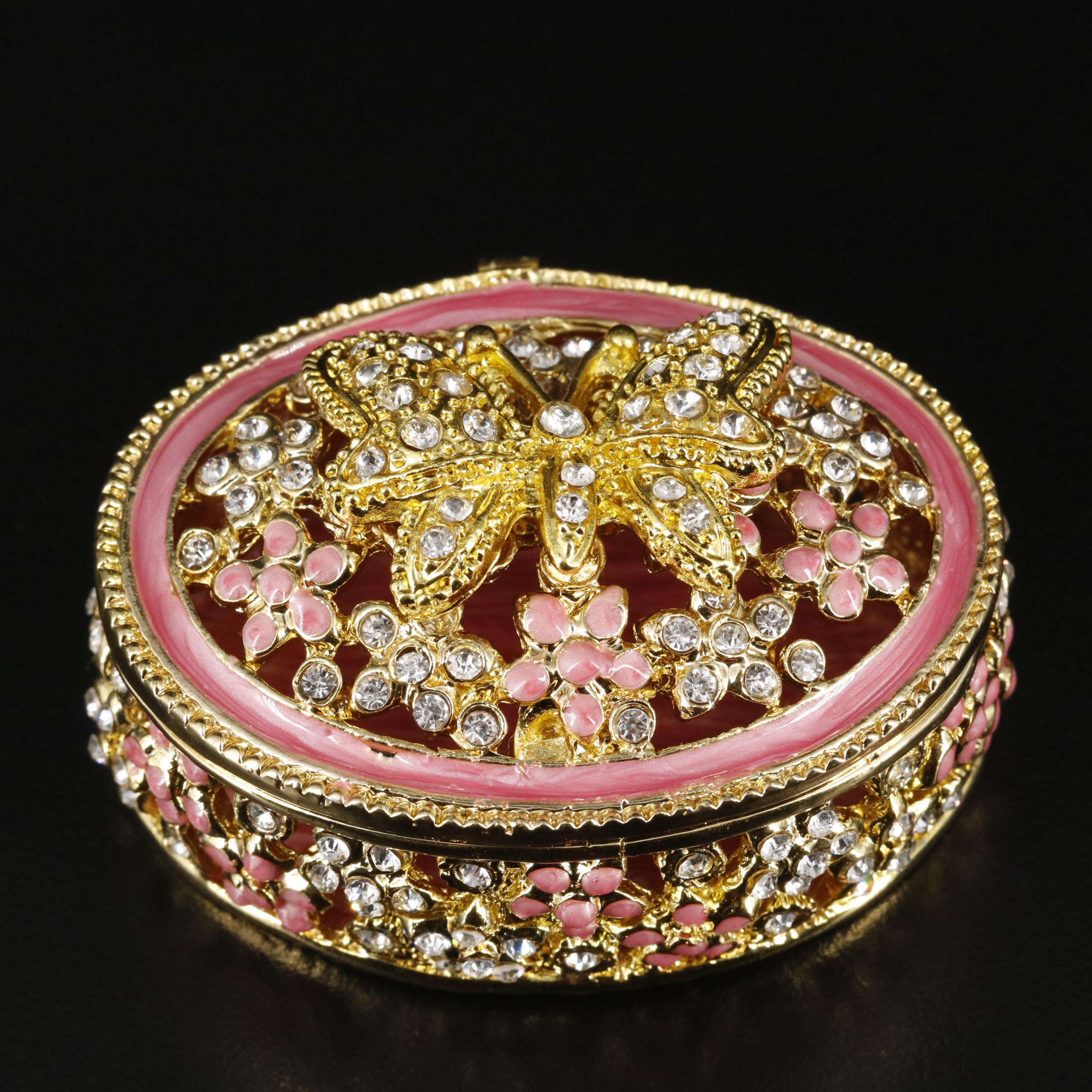 Embellished Metal Butterfly and Flowers Jewelry Case with Box EBTH