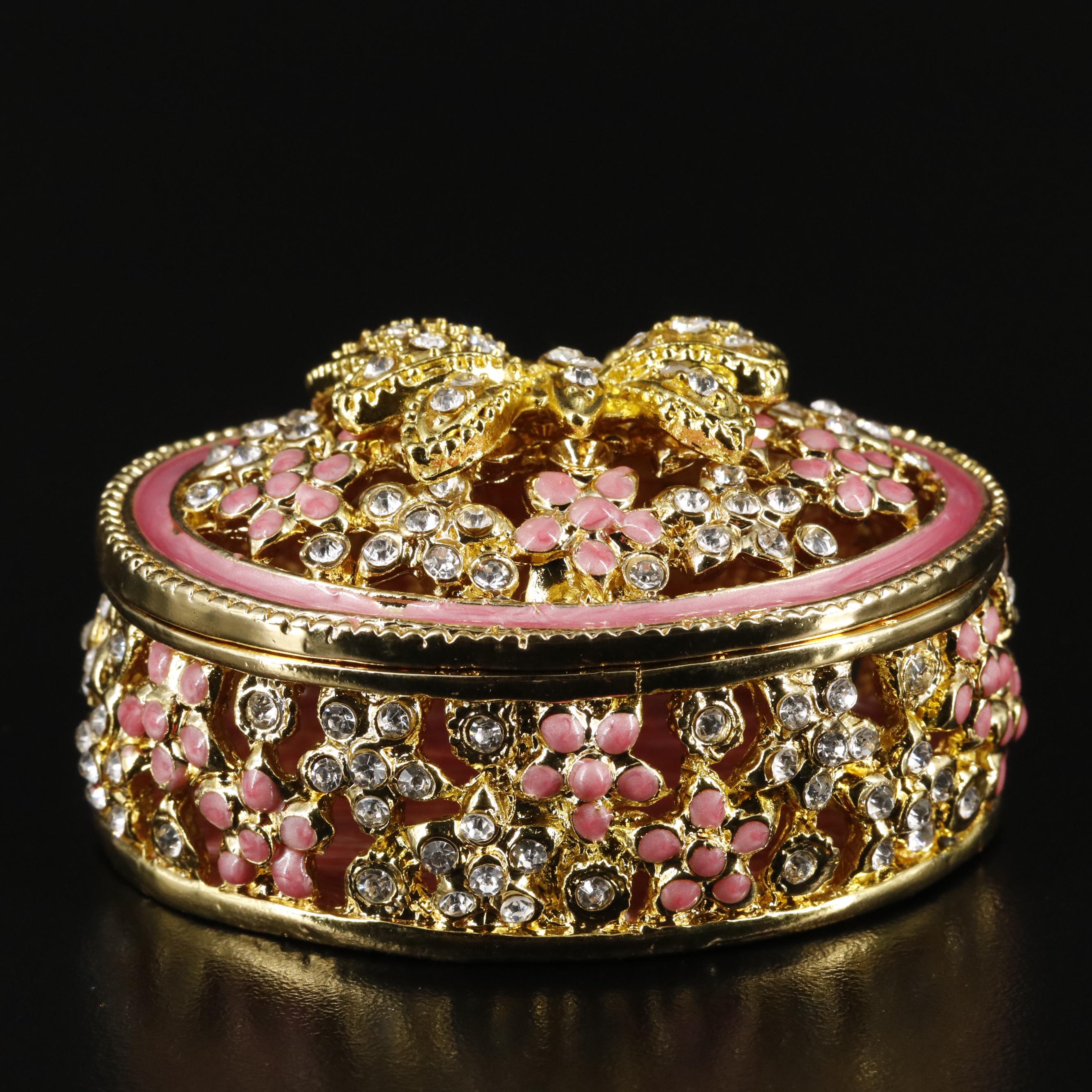 Embellished Metal Butterfly and Flowers Jewelry Case with Box