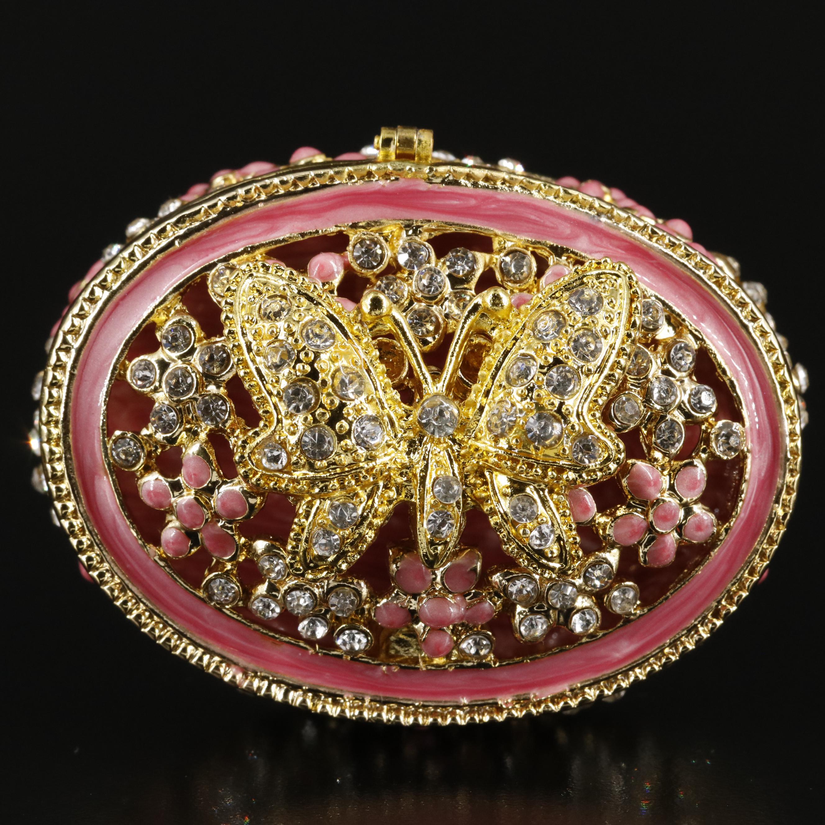 Embellished Metal Butterfly and Flowers Jewelry Case with Box