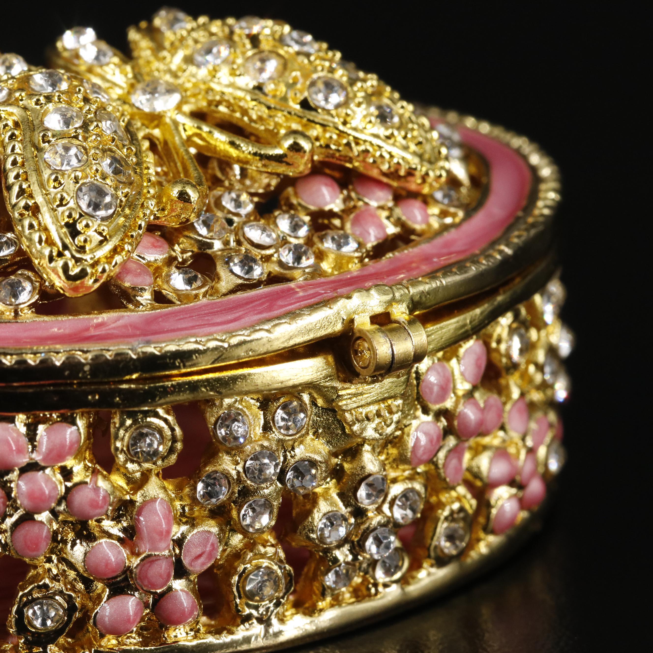 Embellished Metal Butterfly and Flowers Jewelry Case with Box