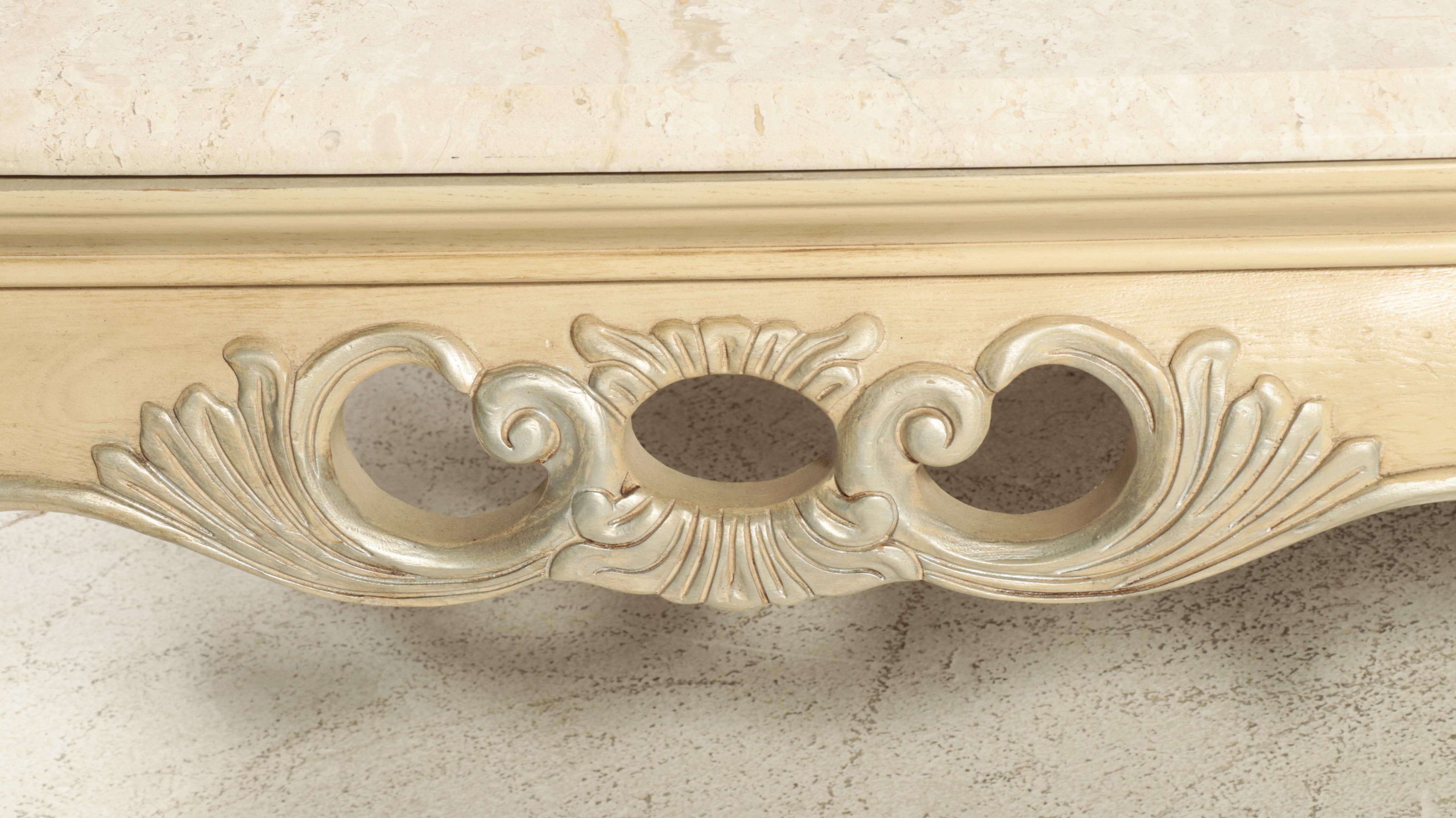 Henredon Louis XV Style Pickled Oak Coffee Table with Cream Marble Top