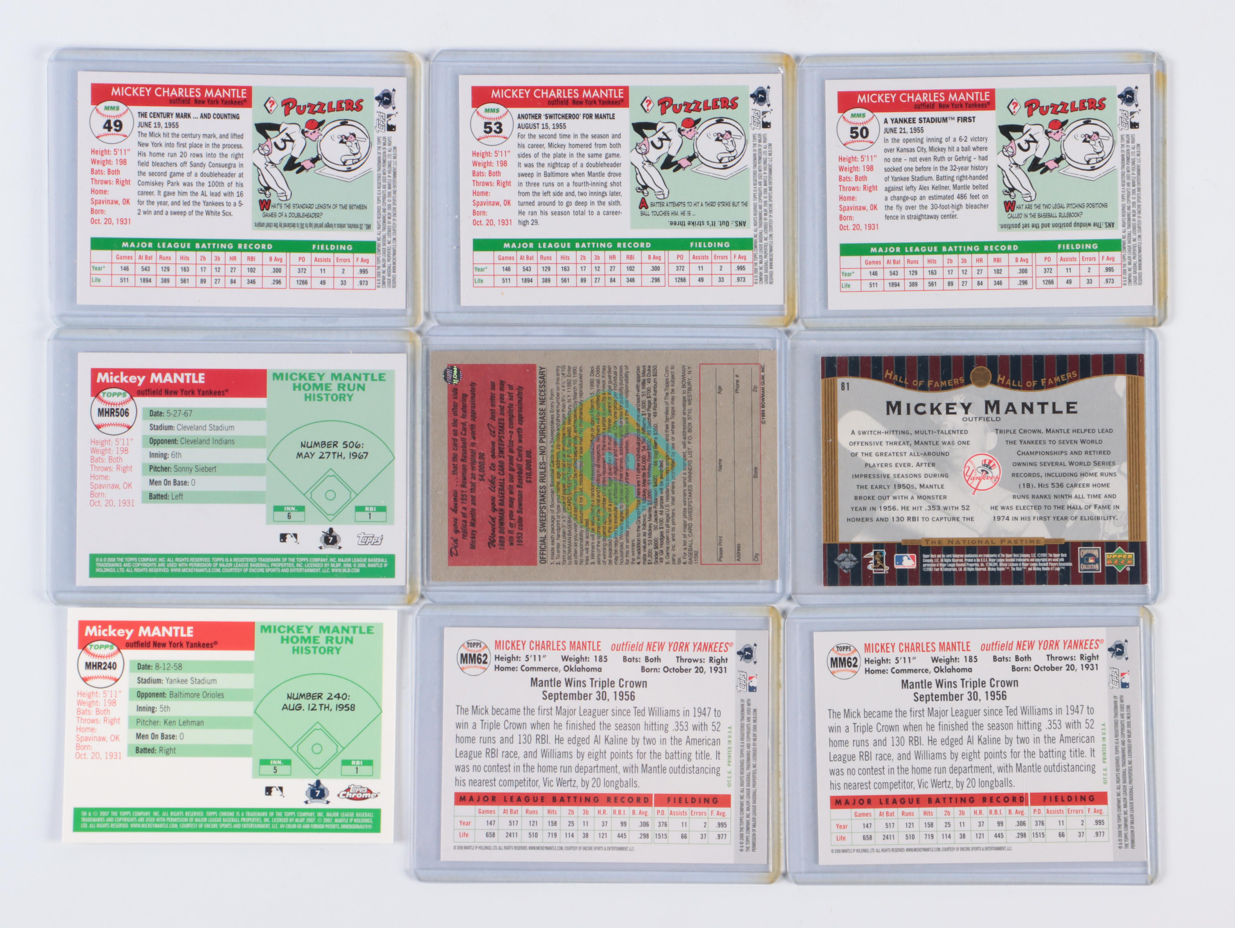 Mickey Mantle Baseball Card Collection Featuring Reprints and More, 1980s–2020s