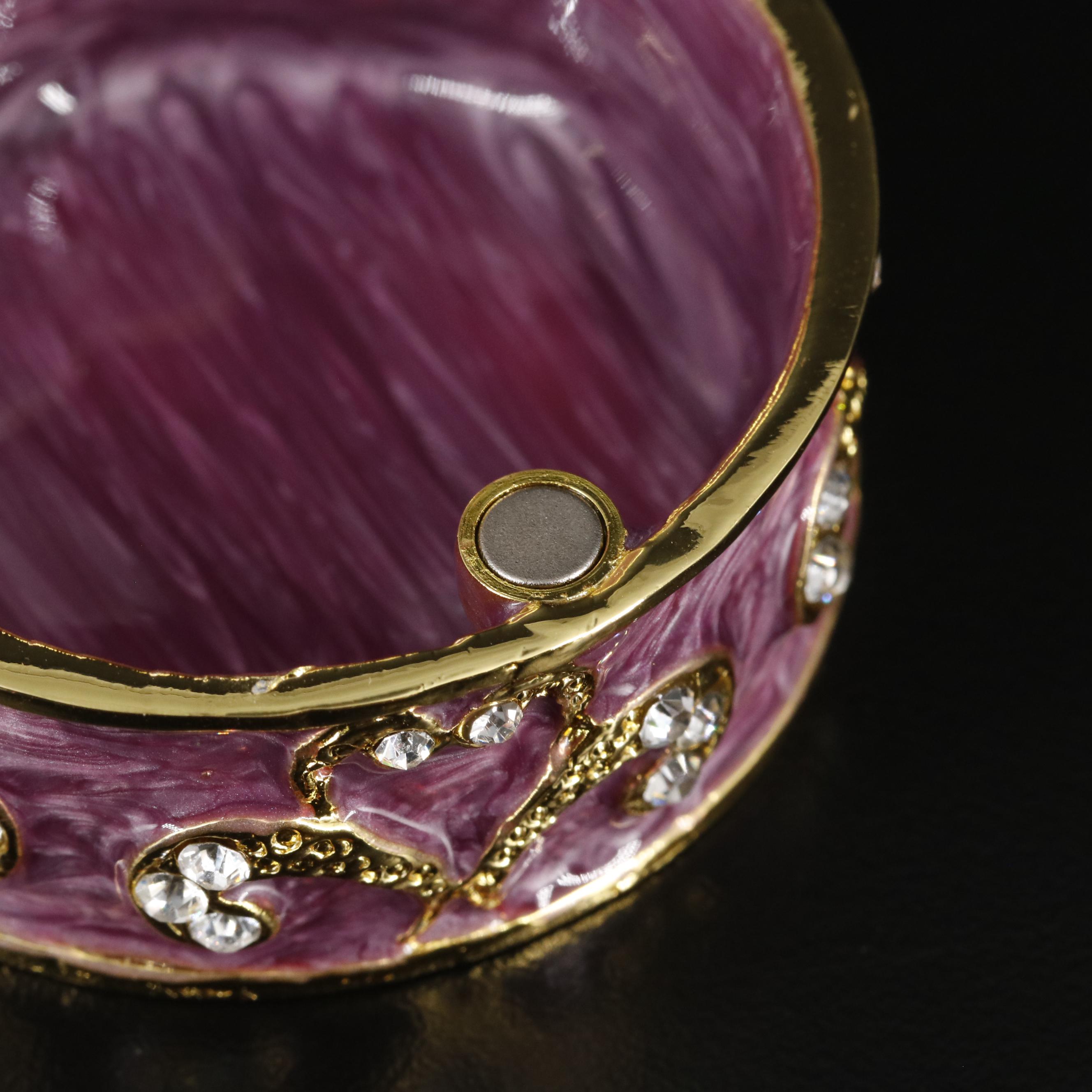 Heart-Themed Fleur De Lis Purple Metallic and Crystal Jewelry Case with Box