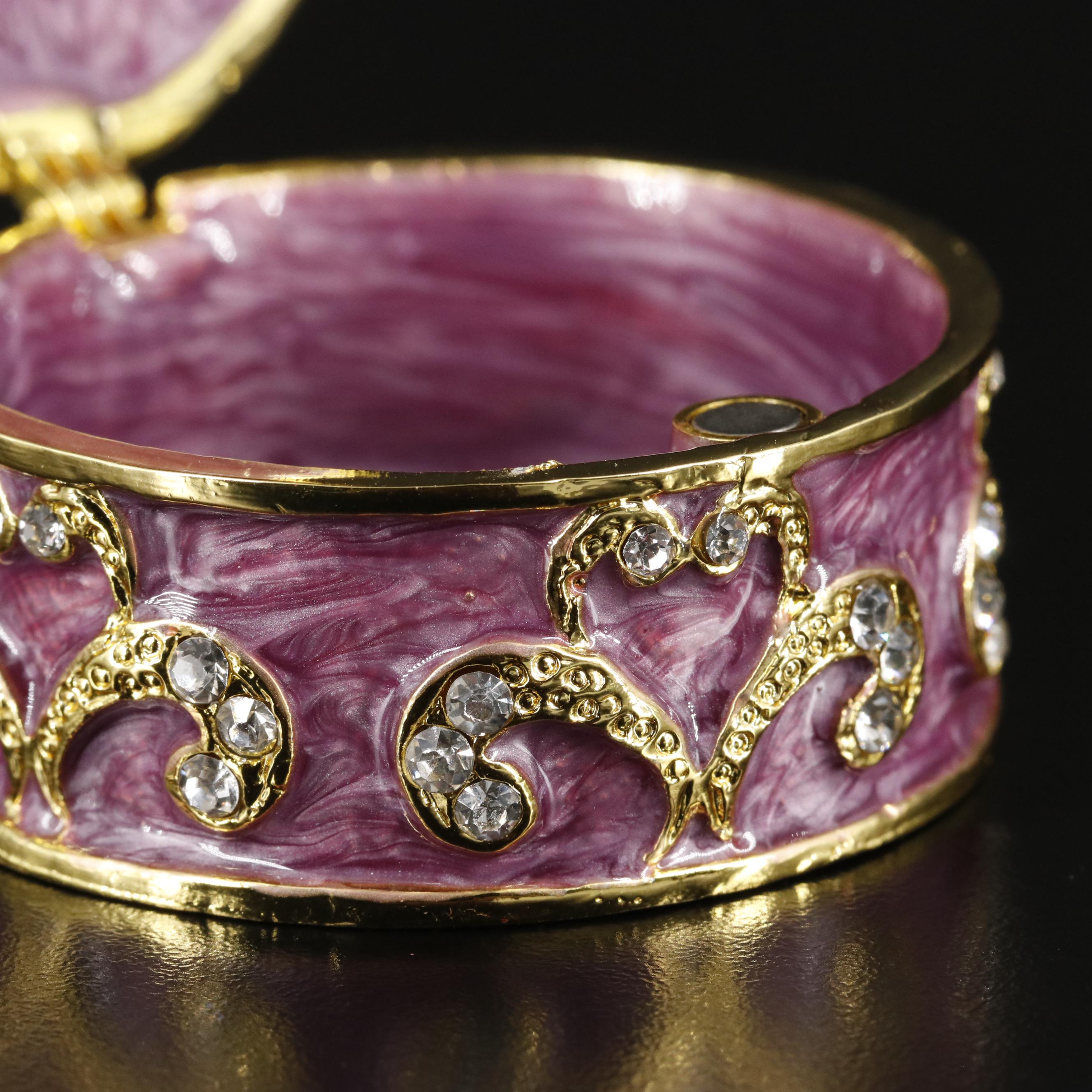 Heart-Themed Fleur De Lis Purple Metallic and Crystal Jewelry Case with Box