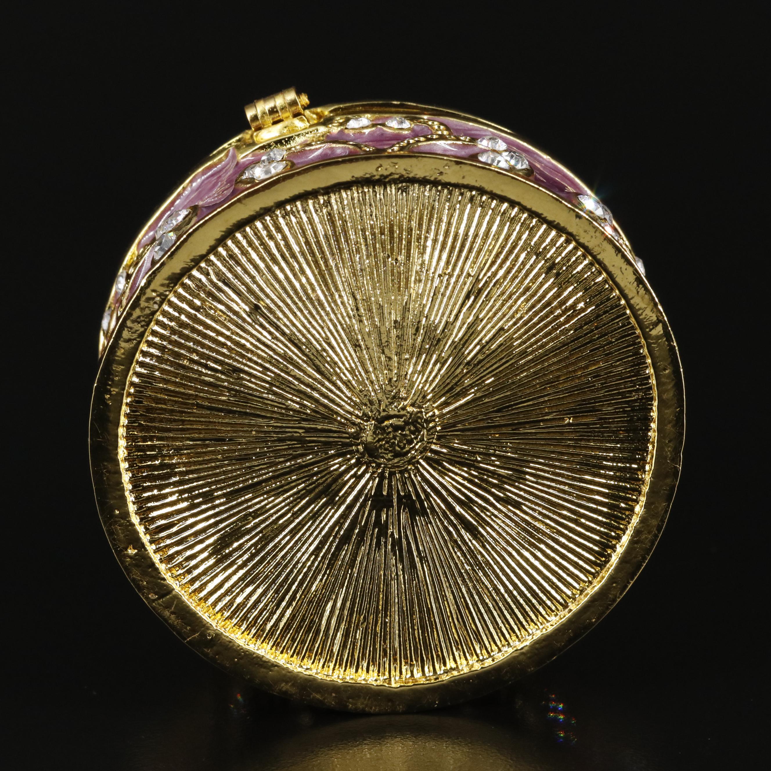 Heart-Themed Fleur De Lis Purple Metallic and Crystal Jewelry Case with Box