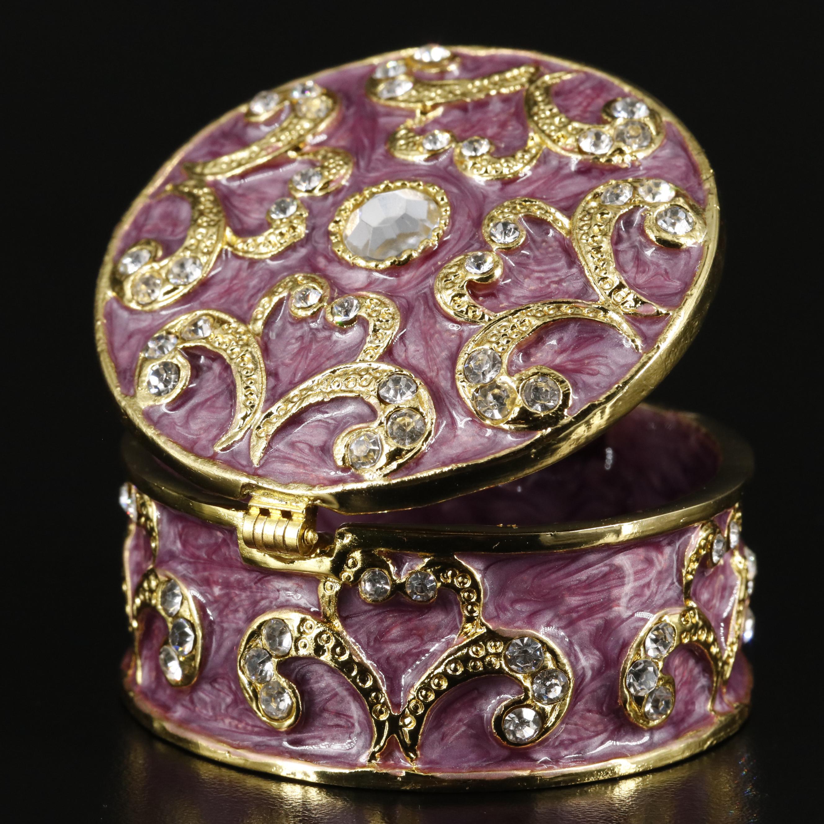 Heart-Themed Fleur De Lis Purple Metallic and Crystal Jewelry Case with Box