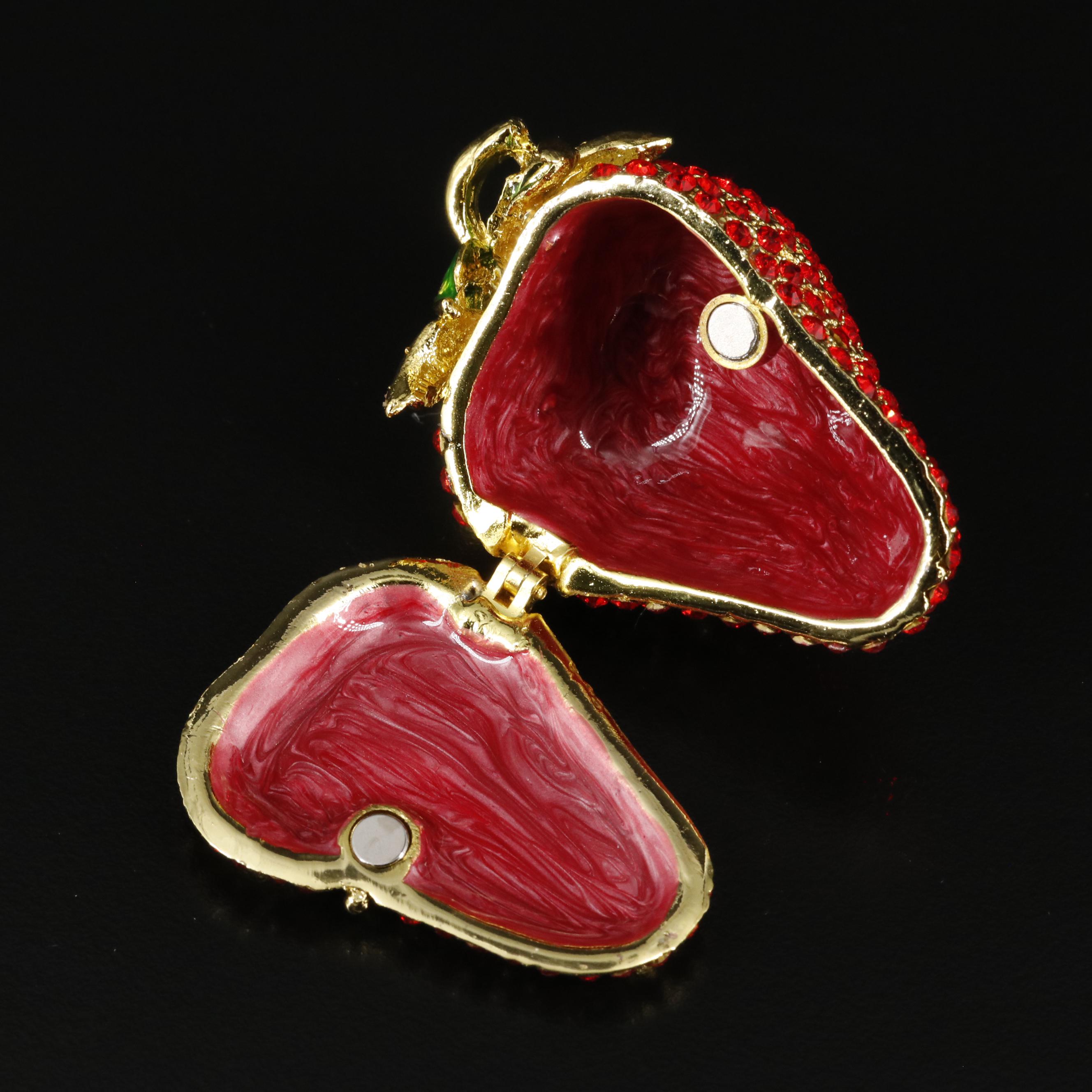 Red Strawberry Crystal Trinket Case with Box