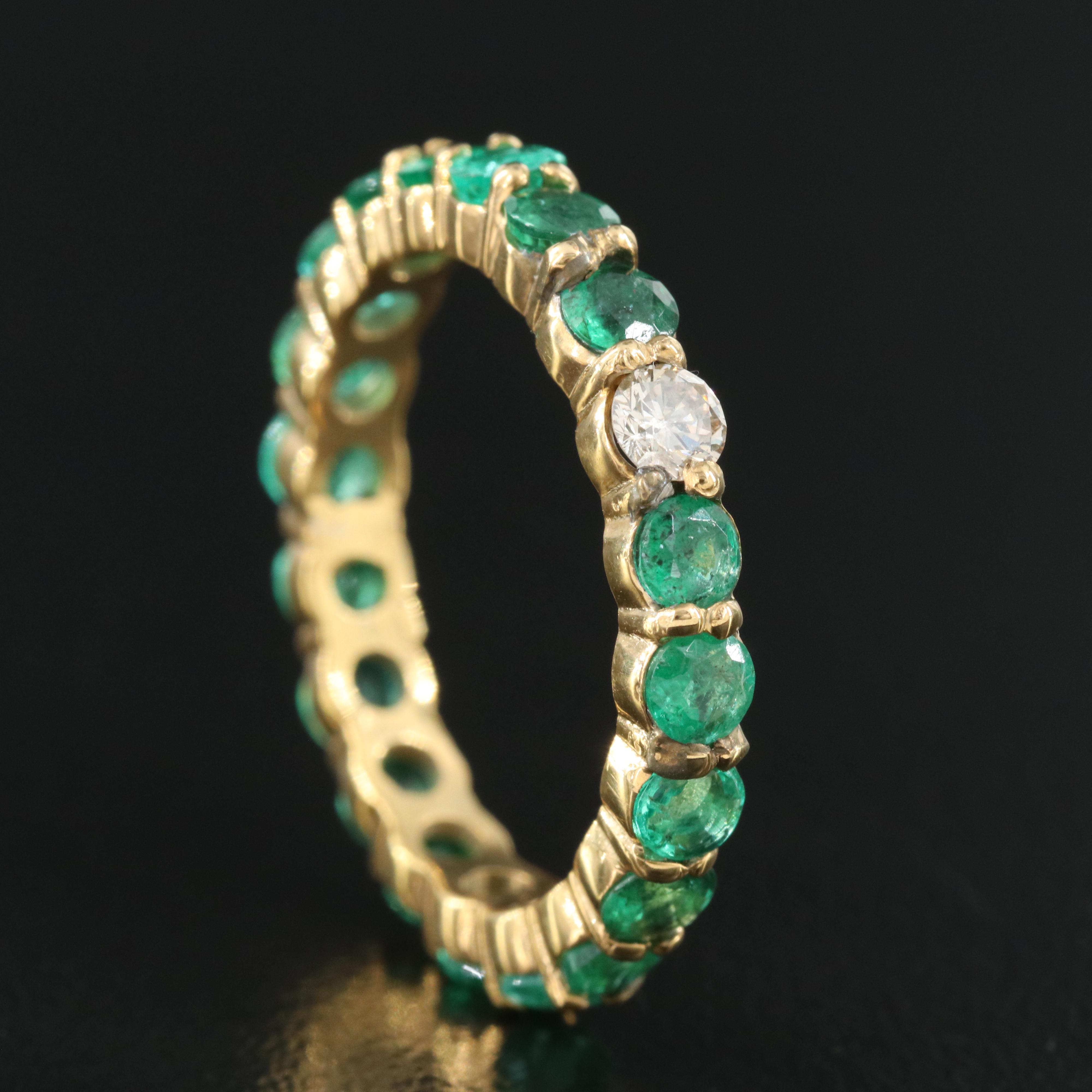 14K Diamond and Emerald Eternity Band