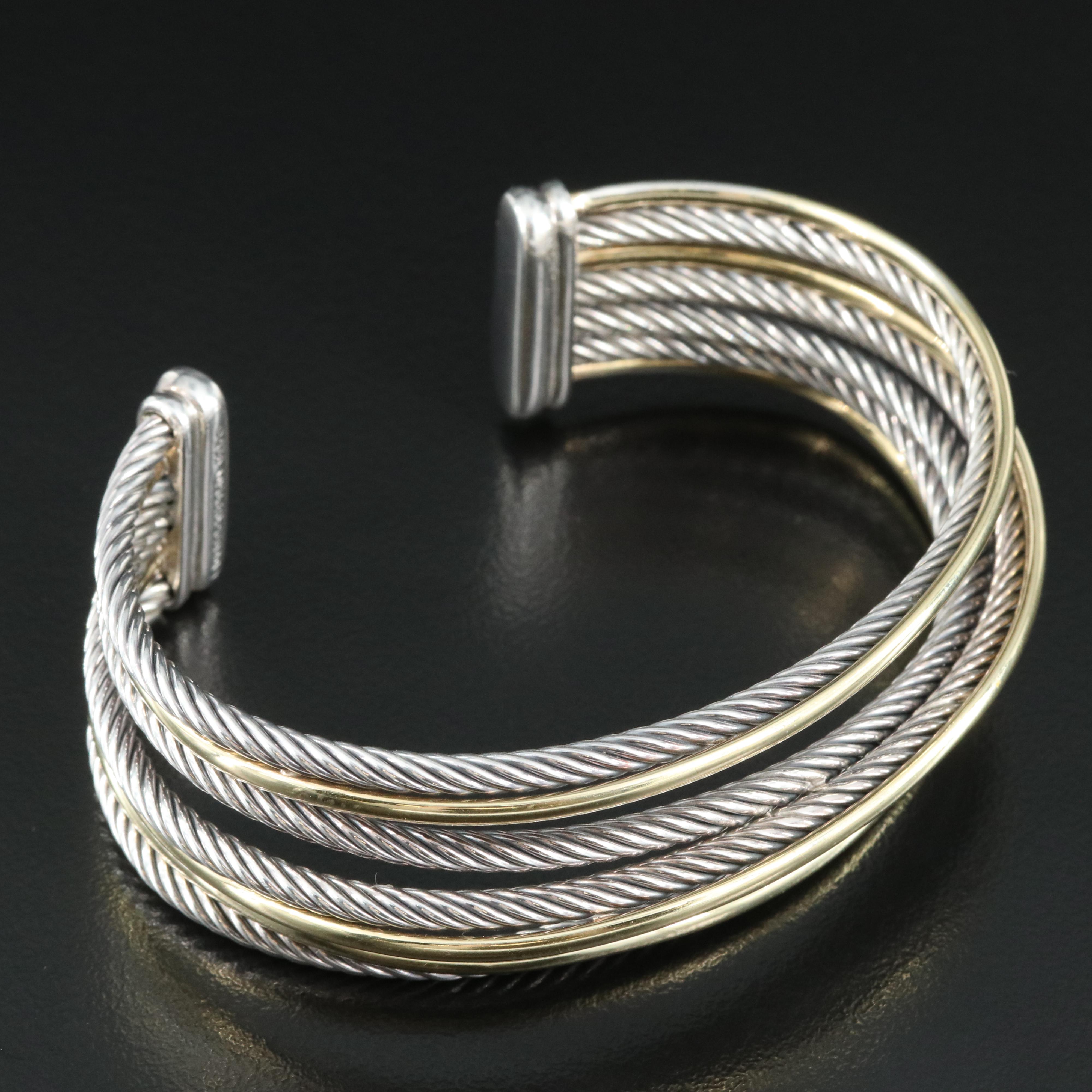 David Yurman "Cable Crossover" Sterling Cuff with 18K Bonded Gold Accents