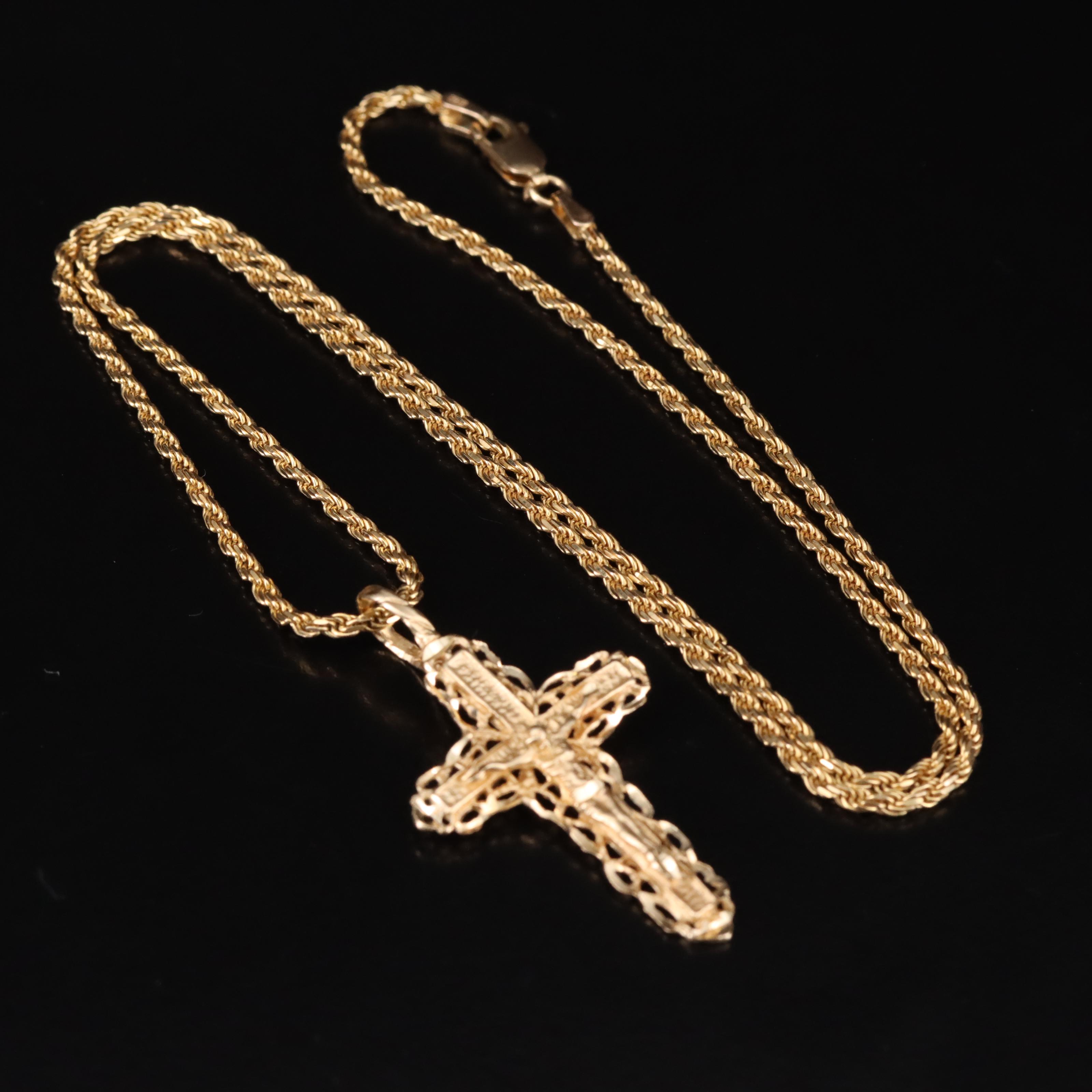 14K Crucifix Pendant Necklace