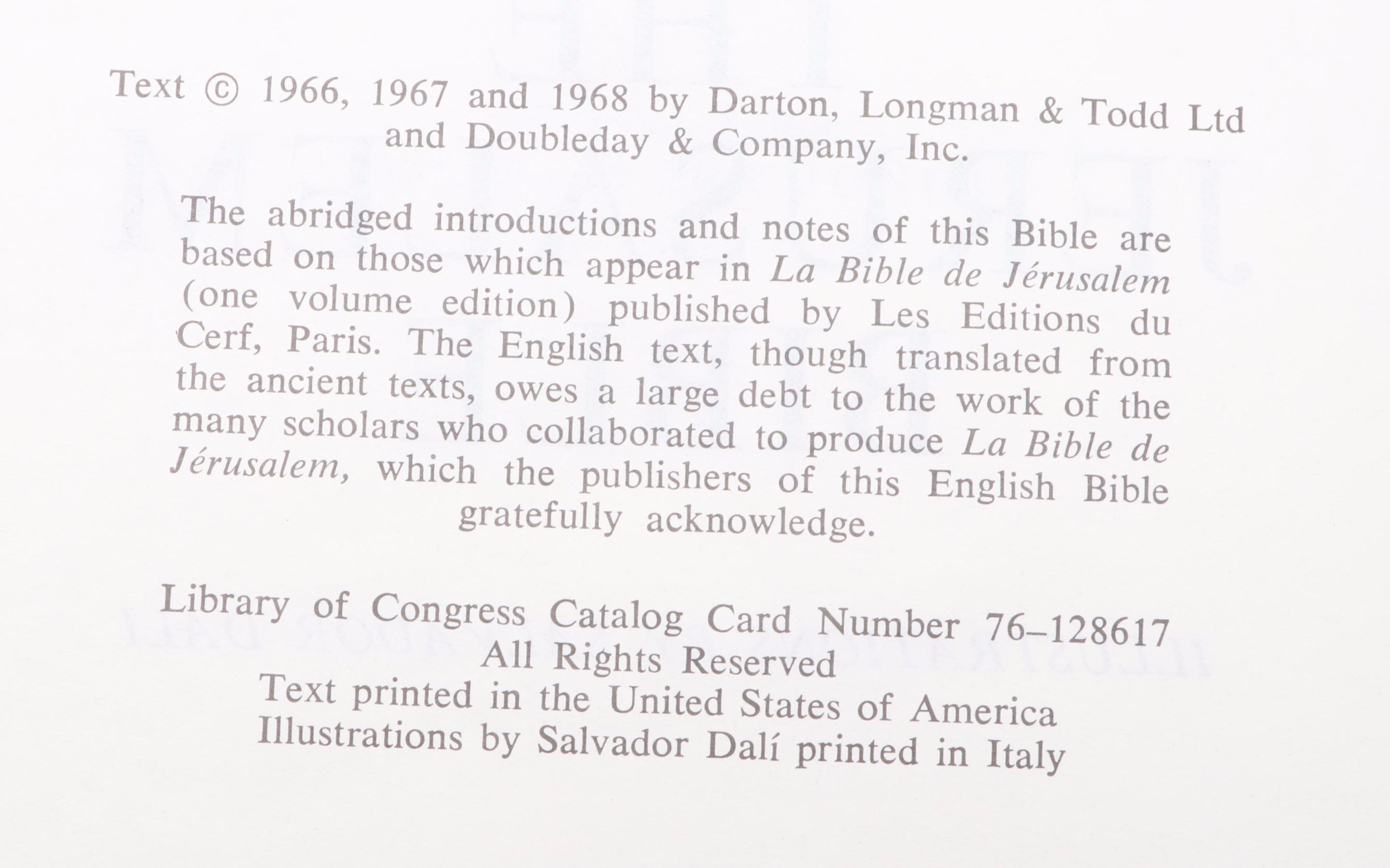 Salvador Dalí Illustrated Jerusalem Bible Edited by Alexander Jones, 1970