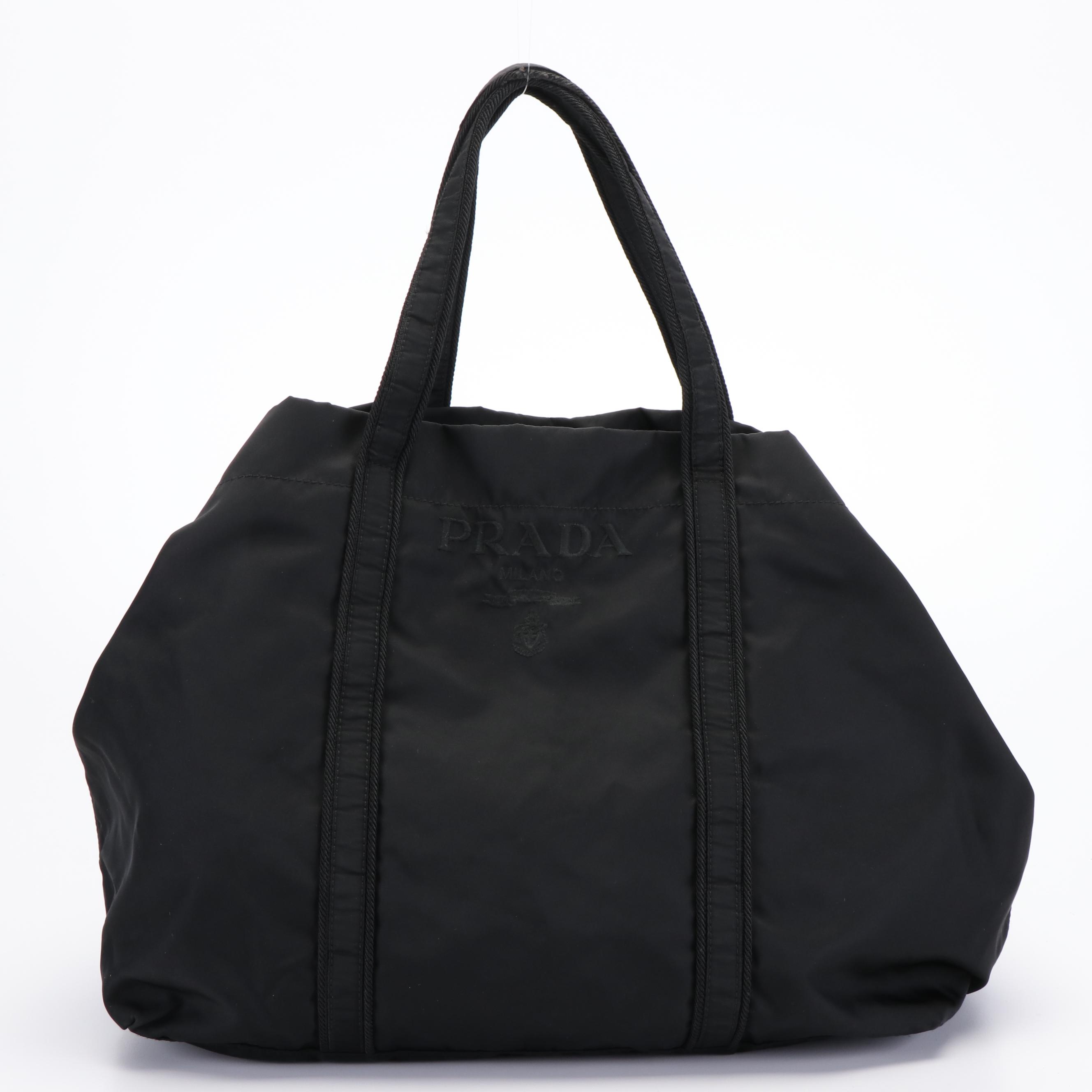 Prada Black Nylon Tote with Embroidered Logo
