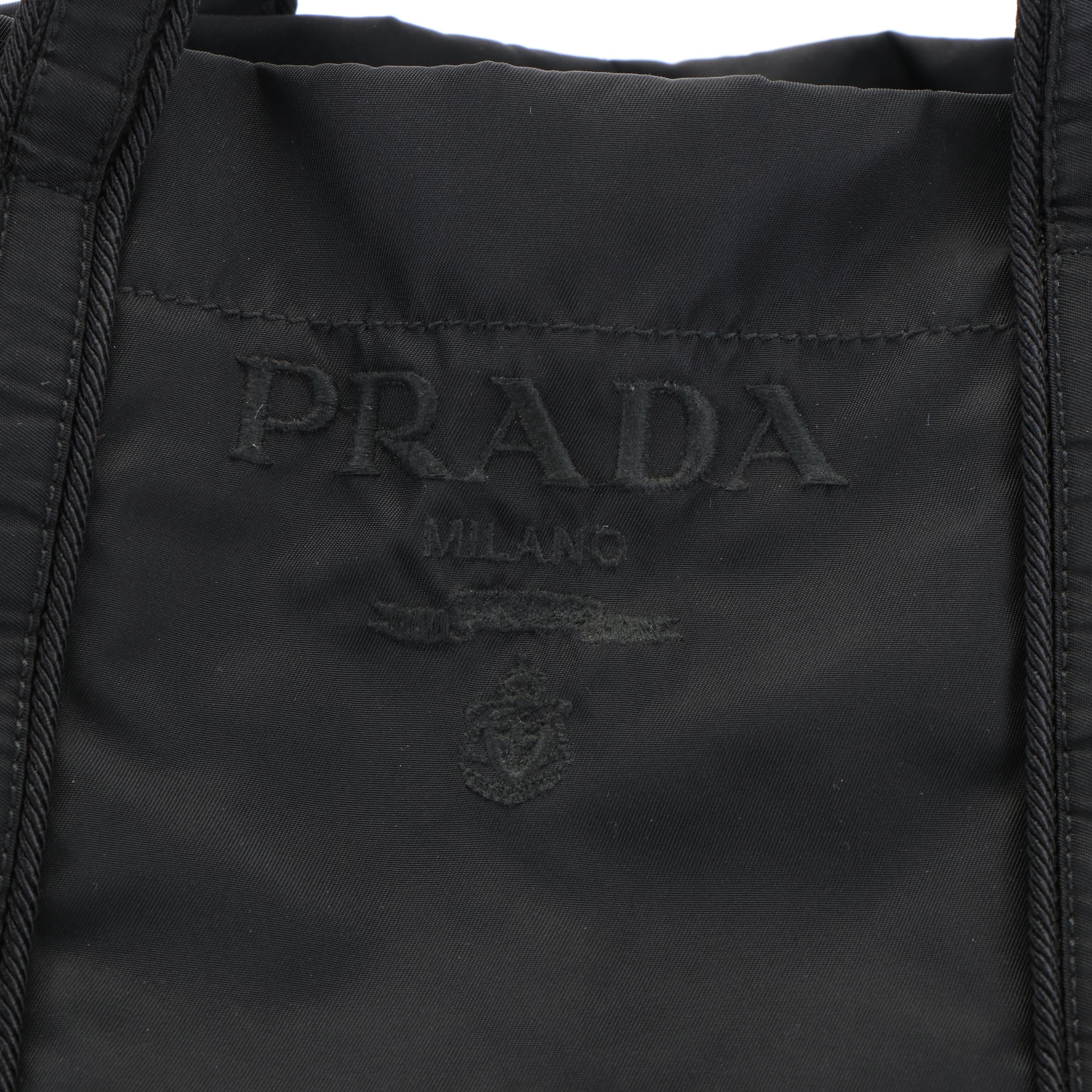 Prada Black Nylon Tote with Embroidered Logo