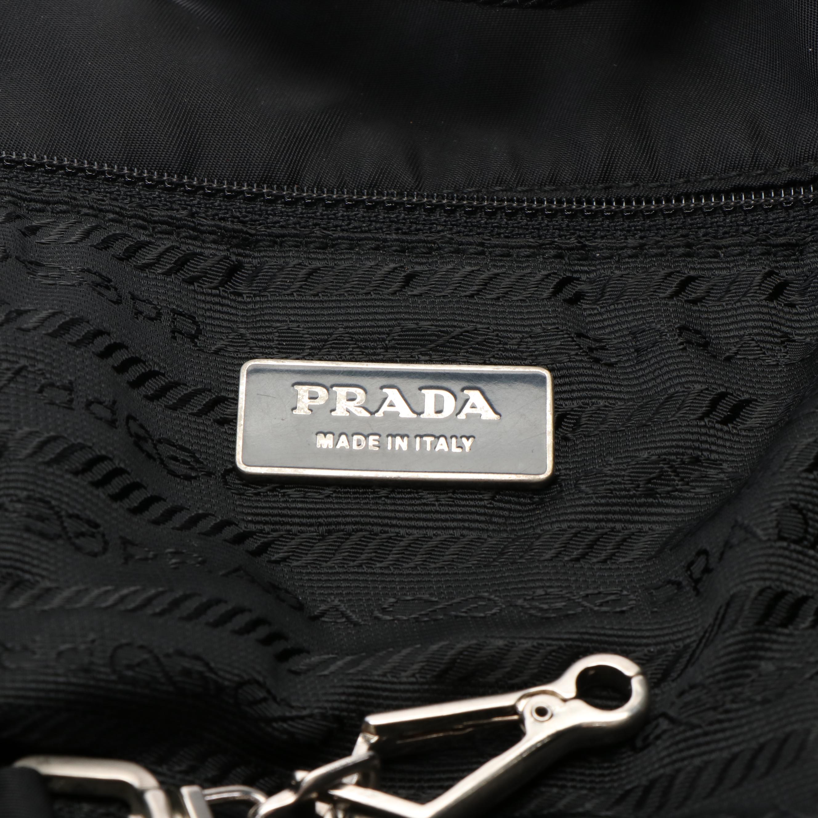Prada Black Nylon Tote with Embroidered Logo
