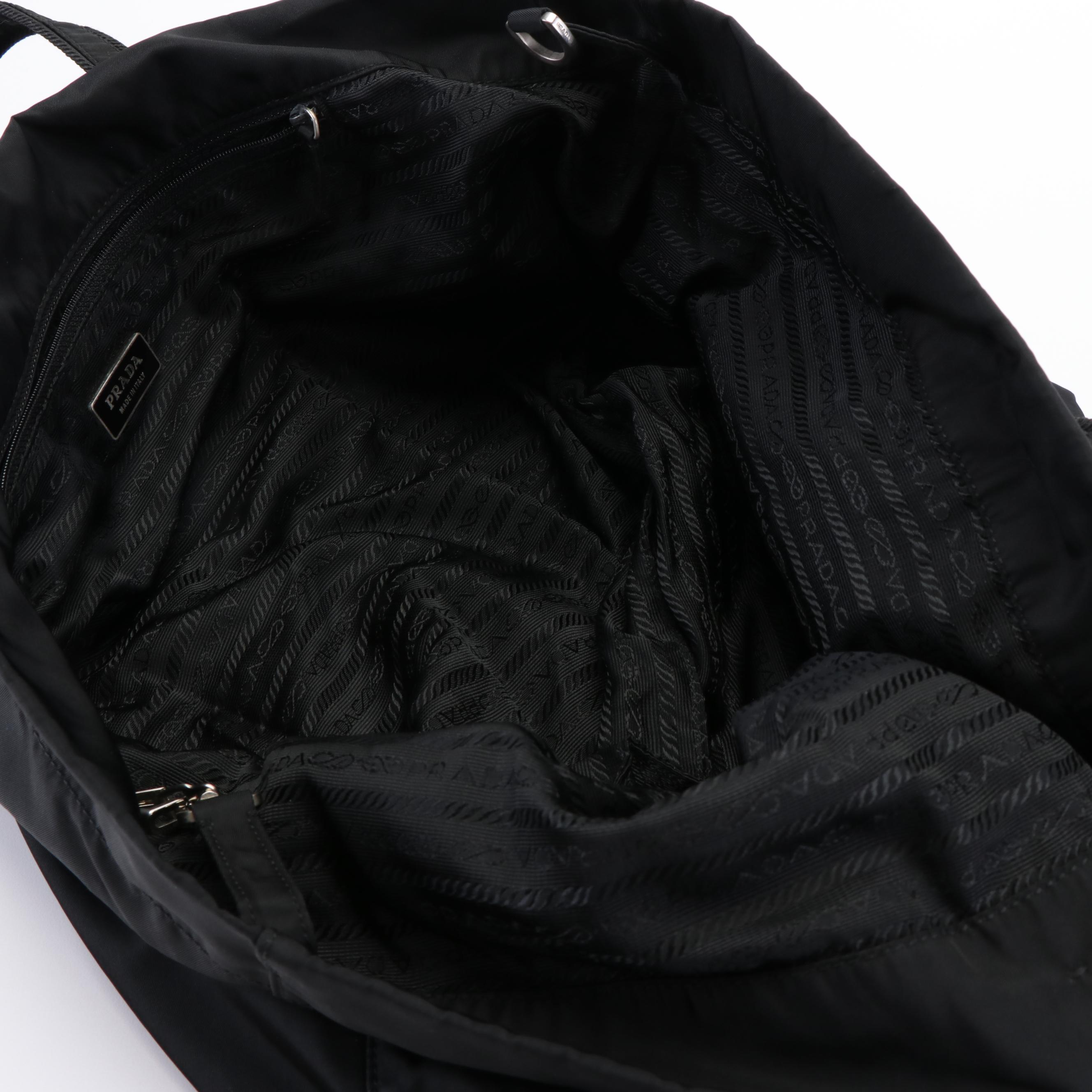 Prada Black Nylon Tote with Embroidered Logo