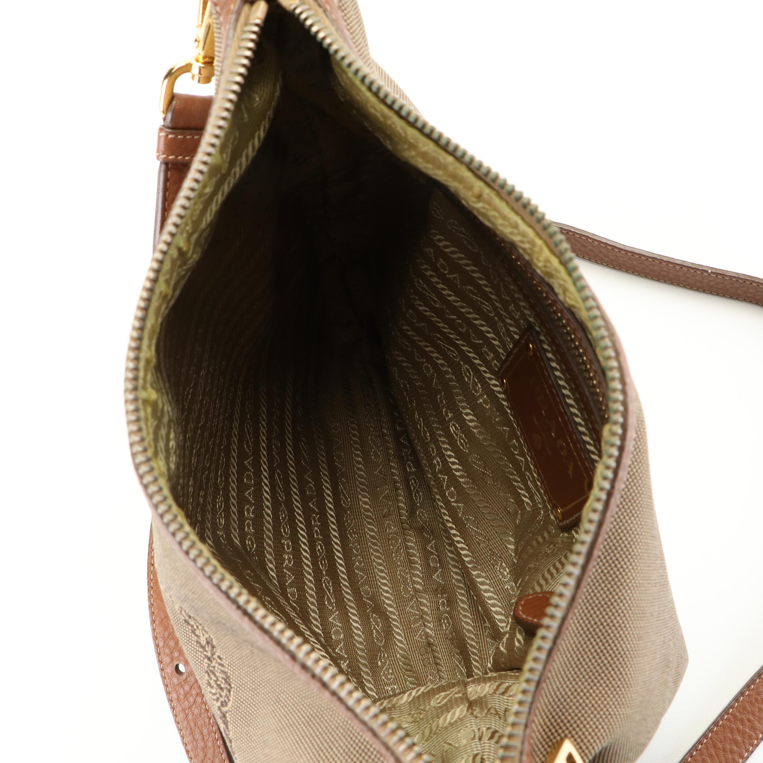 Prada Jacquard Logo Canvas Leather Crossbody Shoulder Bag