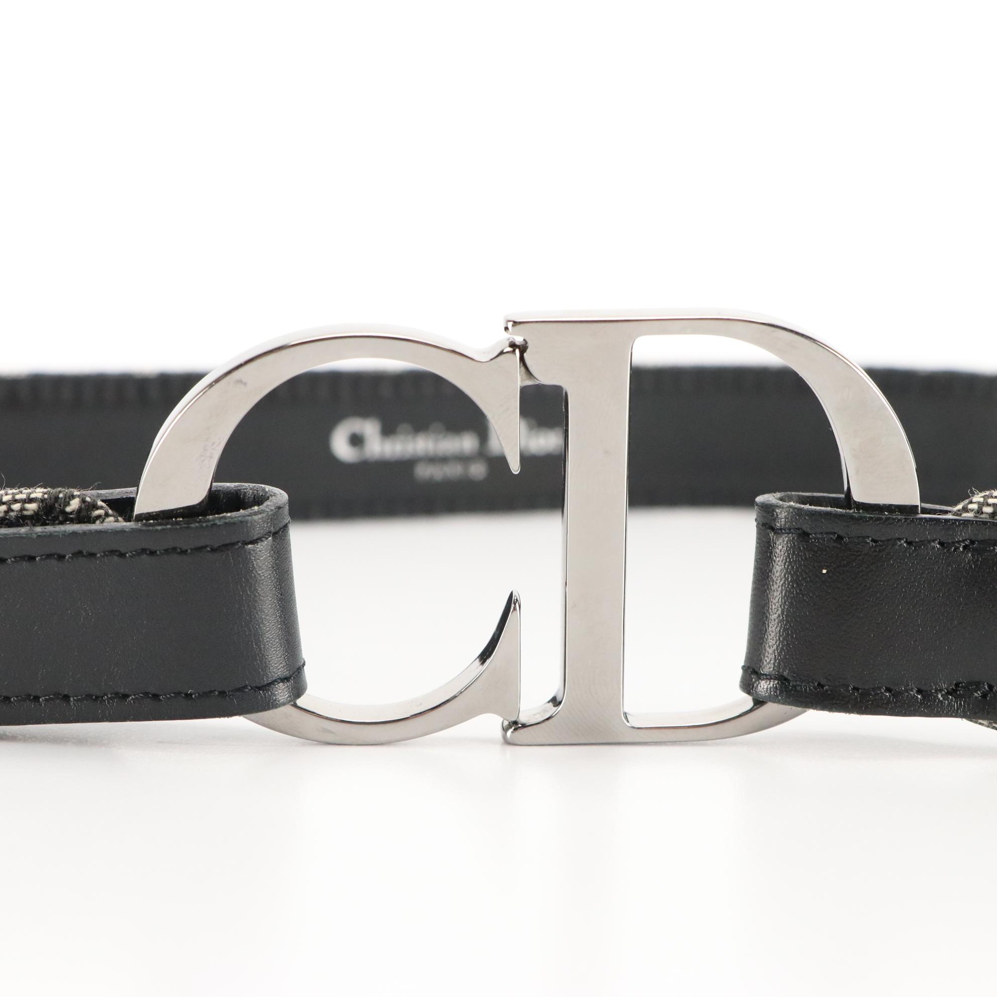 Christian Dior Belt in Trotter Logo Oblique Jacquard and Black Leather