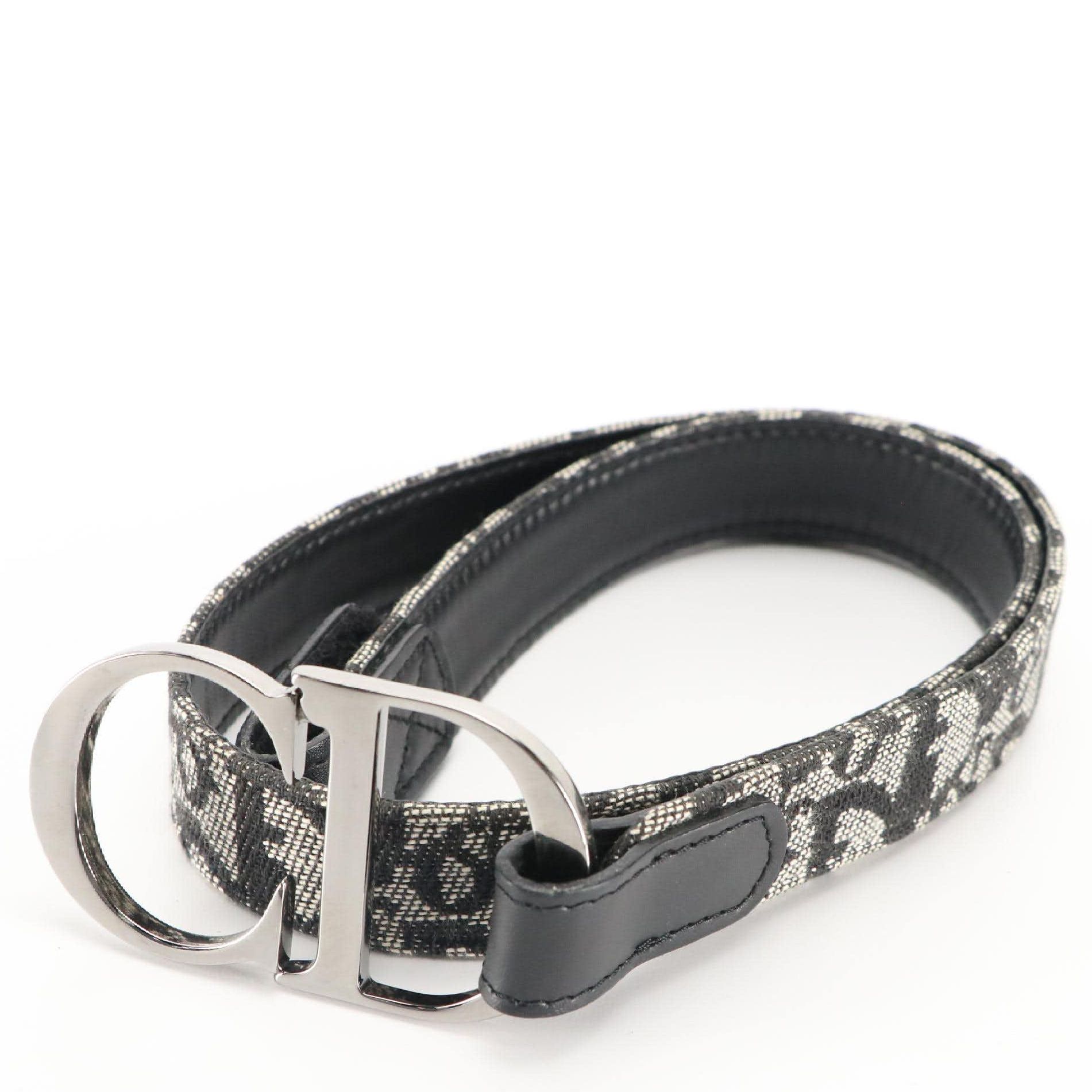 Christian Dior Belt in Trotter Logo Oblique Jacquard and Black Leather