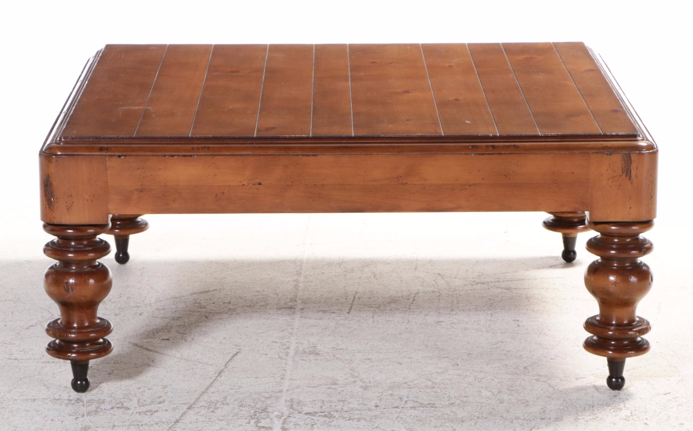 Planked Pine Coffee Table on Turned Legs