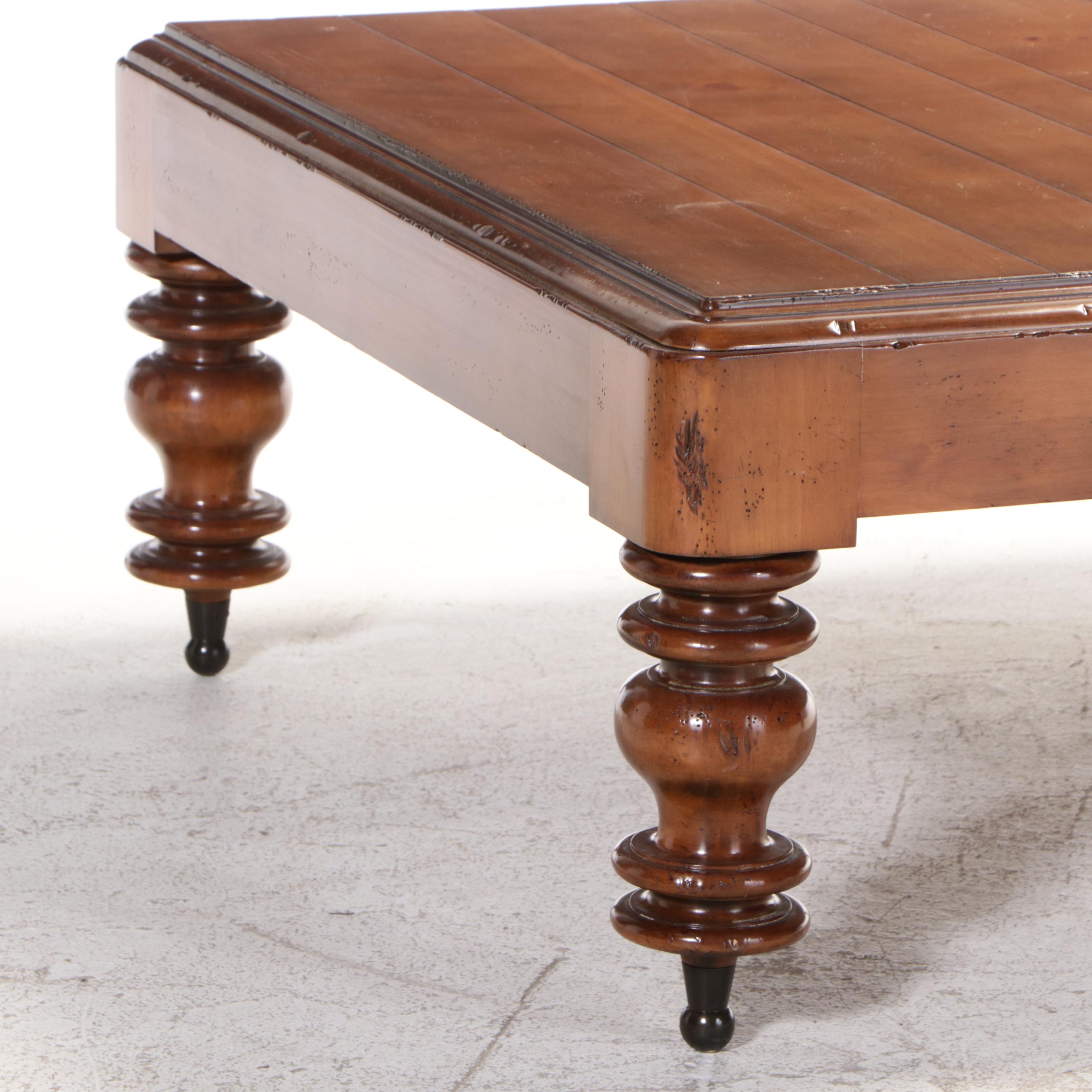 Planked Pine Coffee Table on Turned Legs