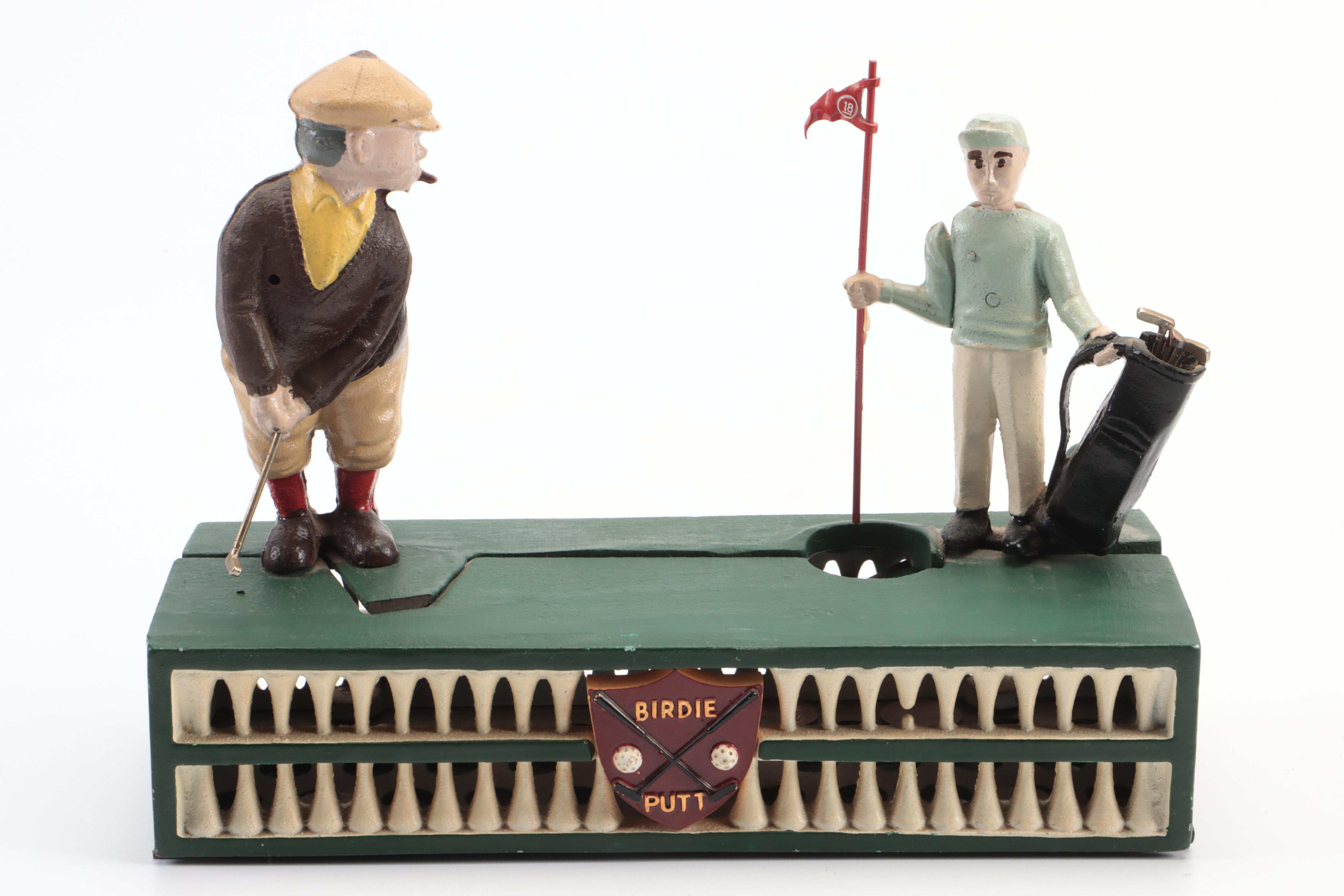 ColdPainted Cast Iron Birdie Putt and Baseball Novelty Coin Banks EBTH