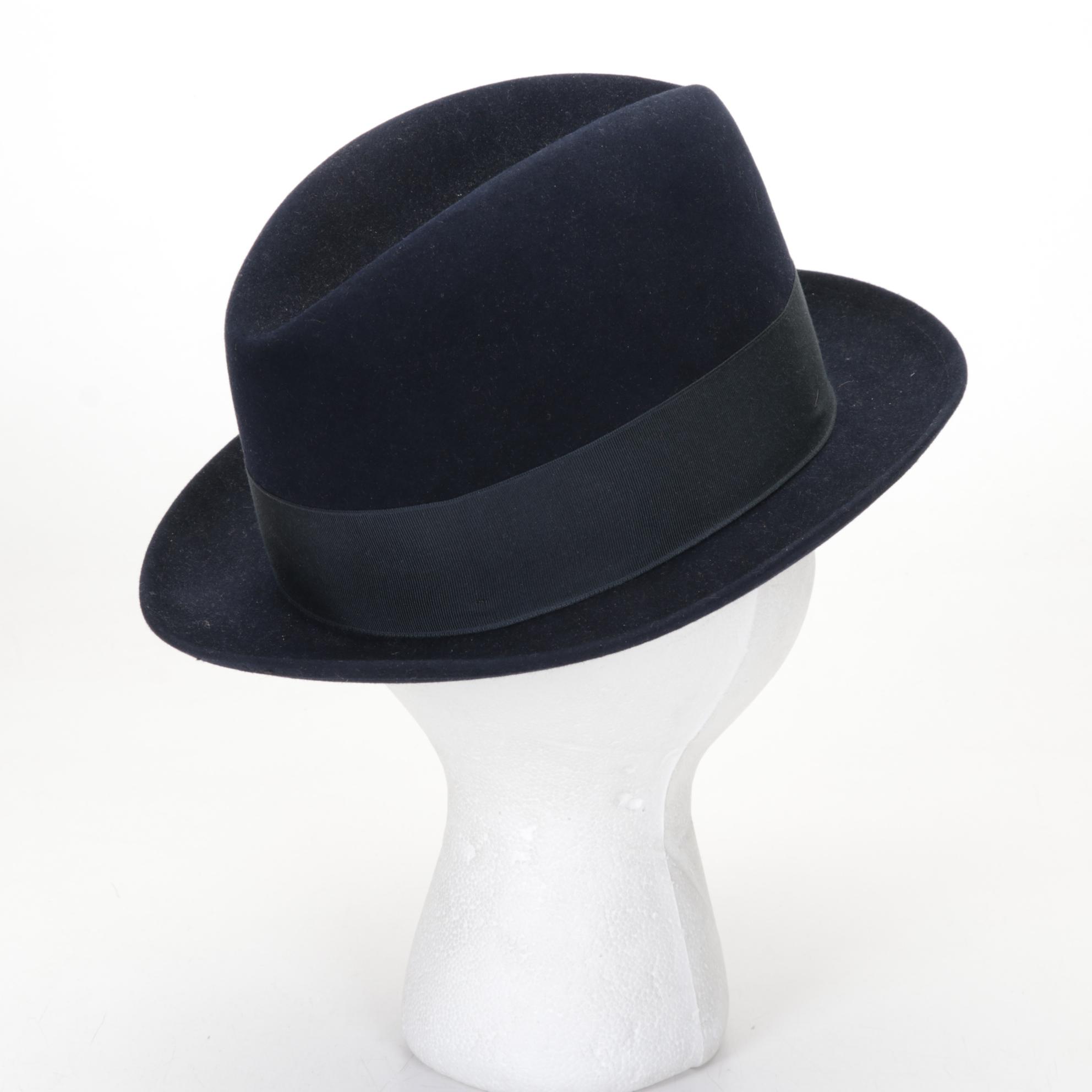 Men's Hats Featuring Stetson Dark Blue Felt Fedora