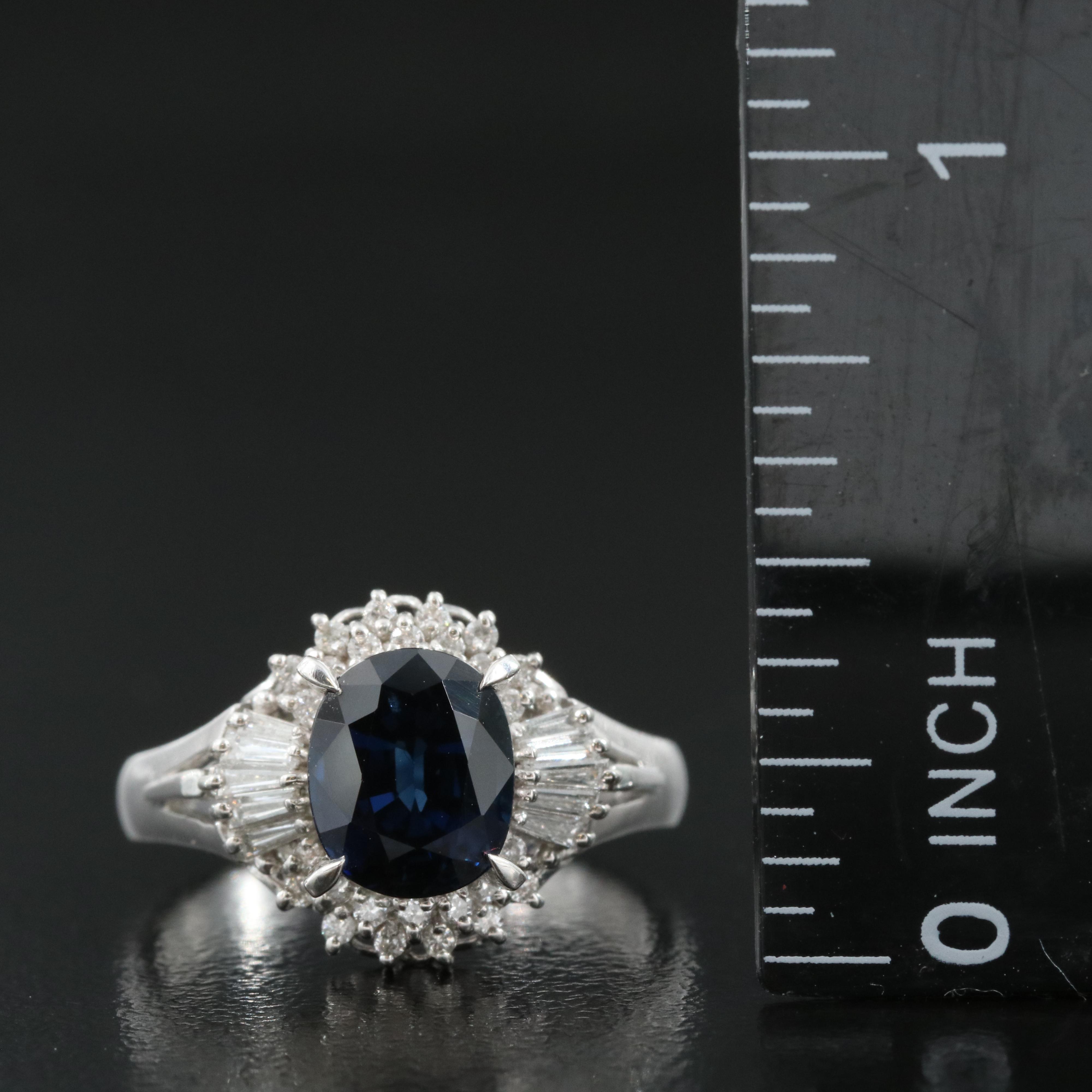 Platinum 2.12 CT Thai Sapphire and Diamond Ring with GIA Report