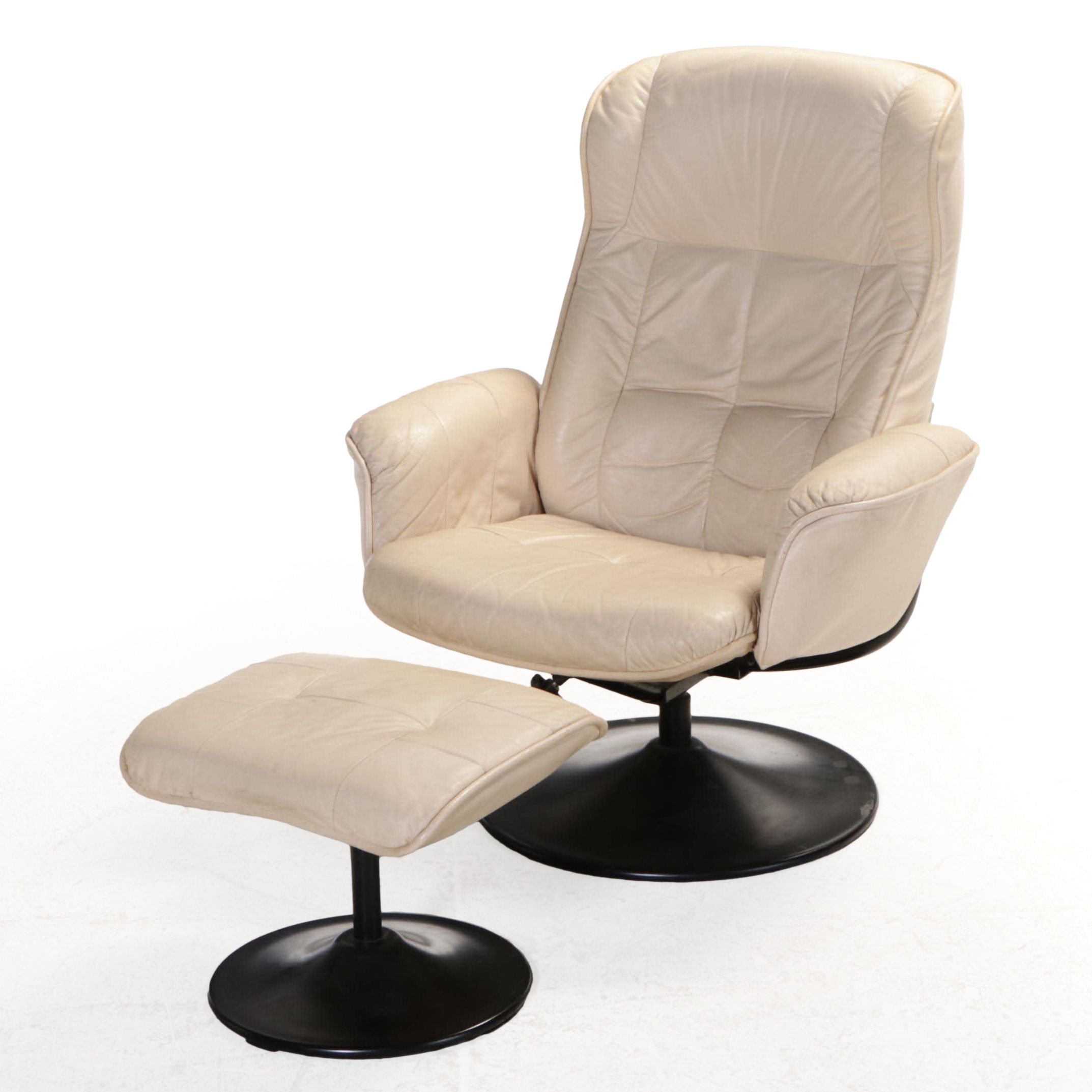 Chairworks MCM Style Leather lounge Chair and Ottoman