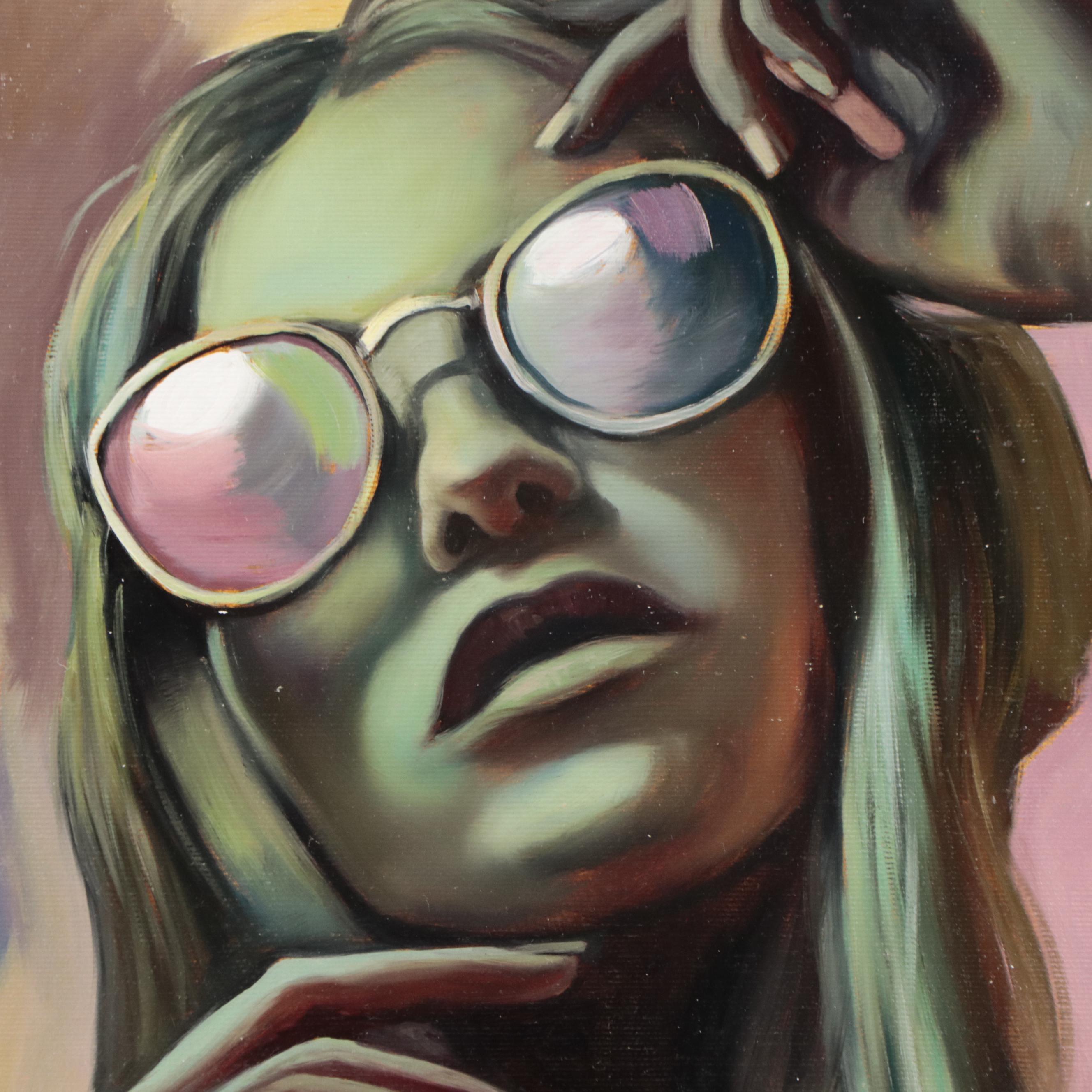 Portrait Oil Painting of Woman in Sunglasses, 2023