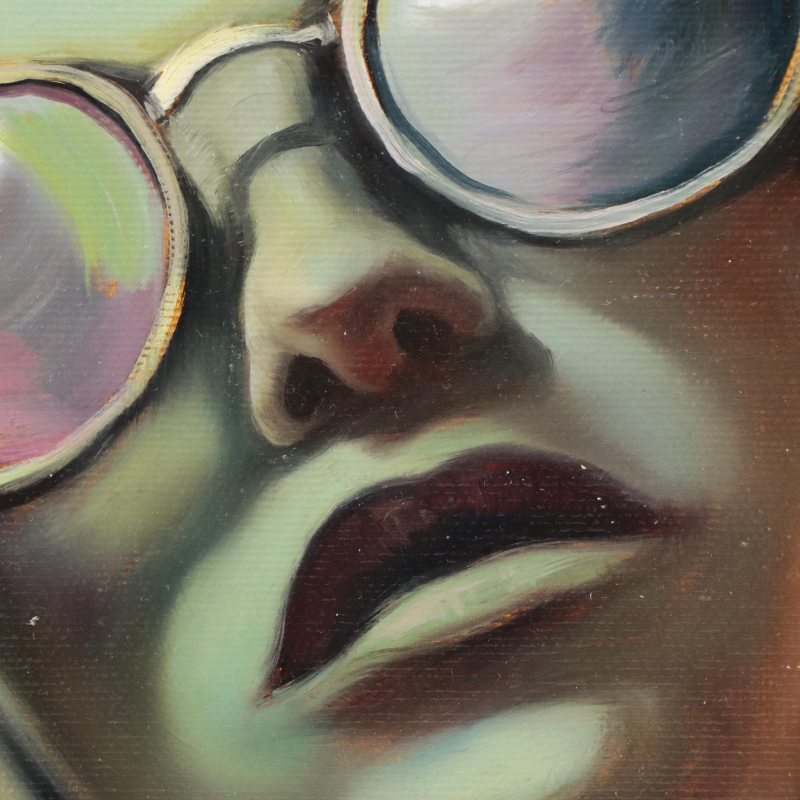 Portrait Oil Painting of Woman in Sunglasses, 2023