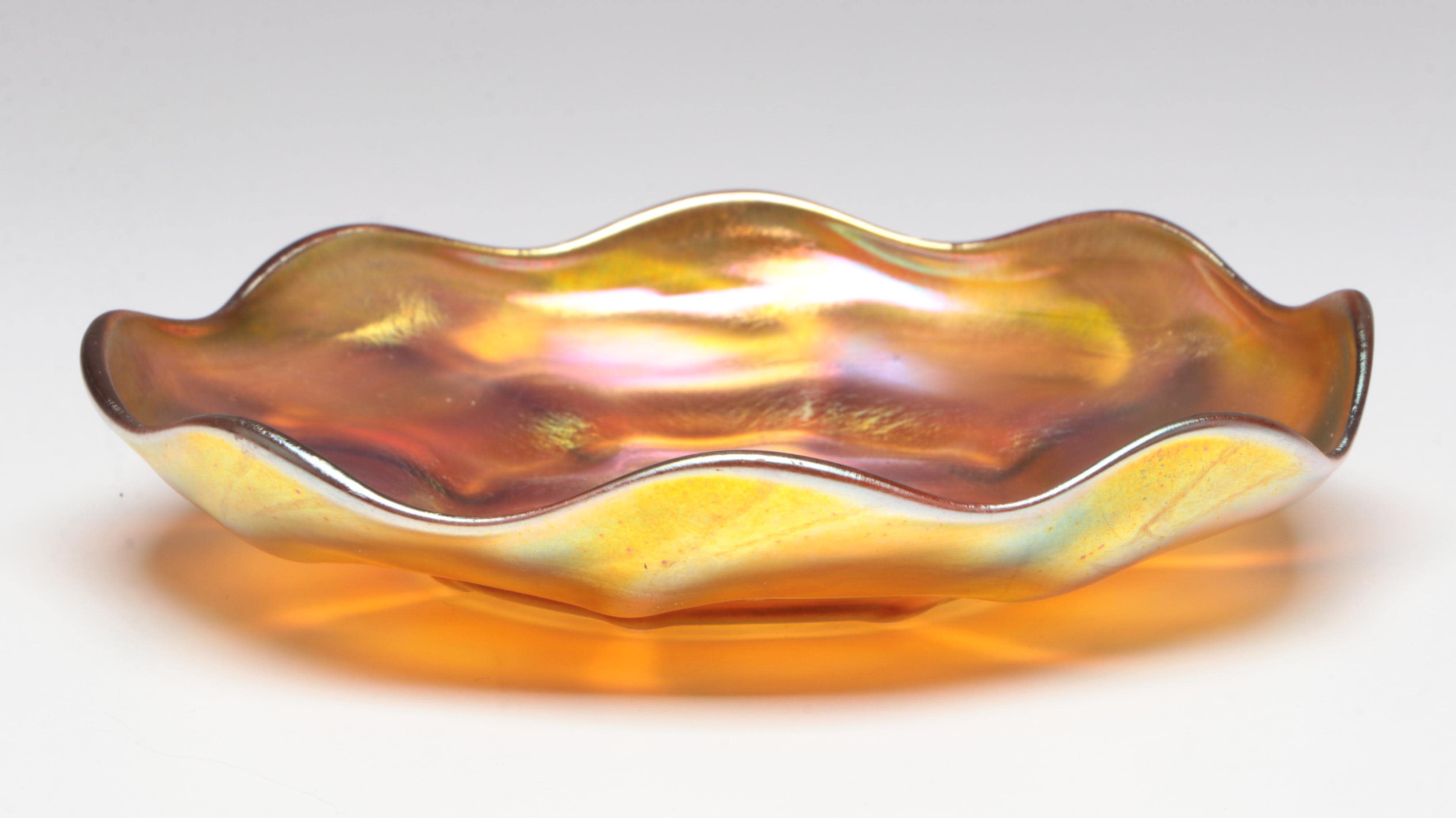 Louis Comfort Tiffany Favrile Art Glass Bowl and Underplate, Early 20th Century