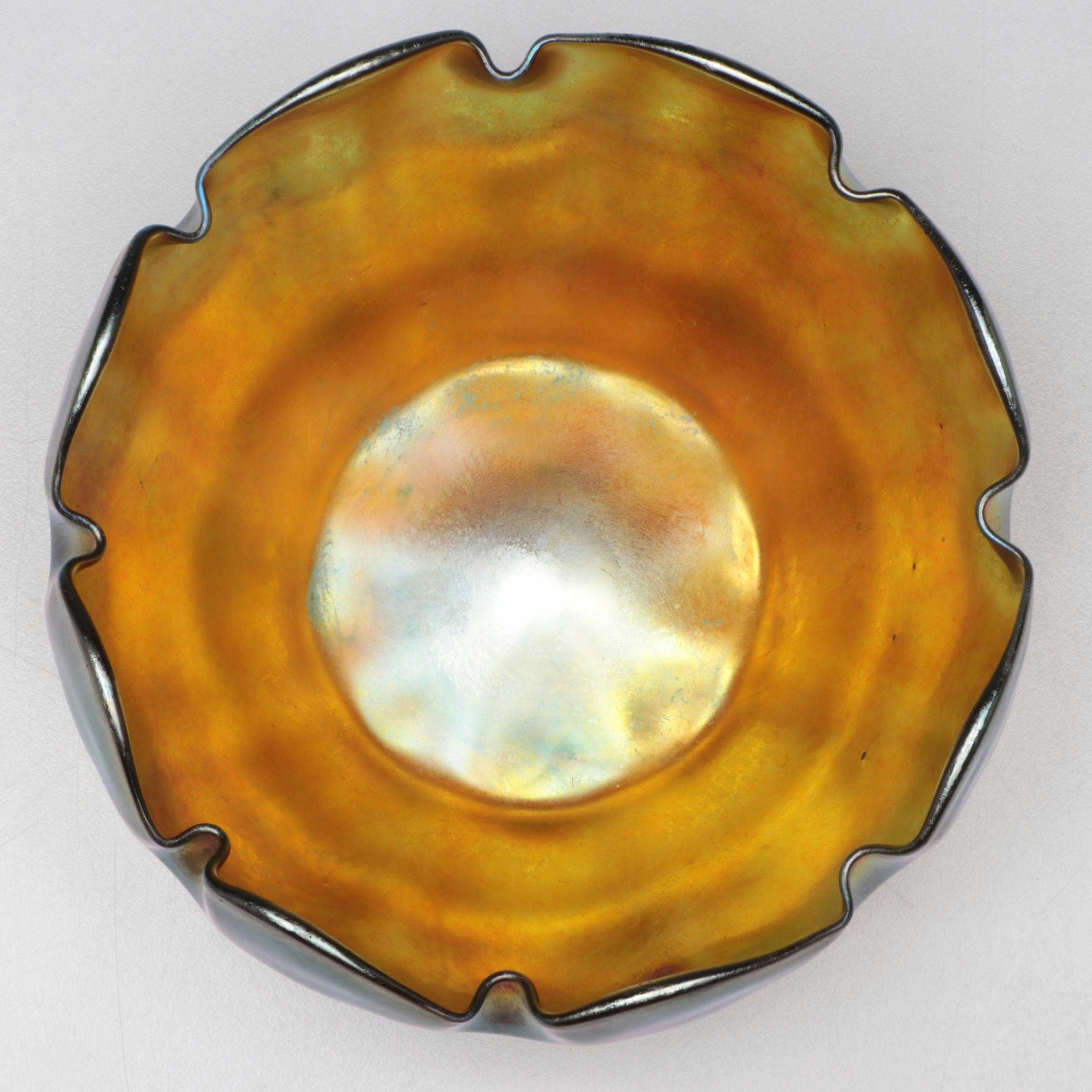 Louis Comfort Tiffany Favrile Art Glass Bowl and Underplate, Early 20th Century