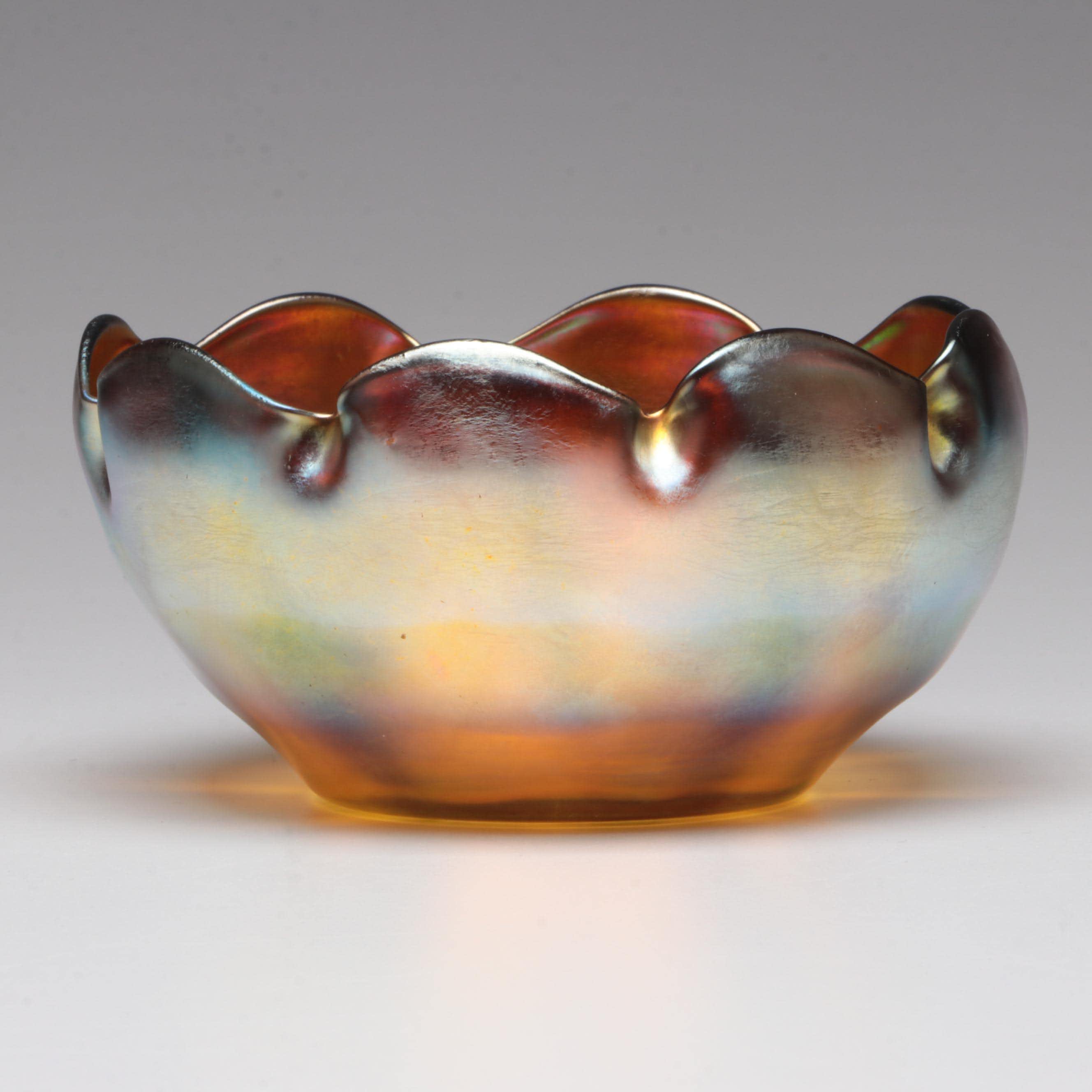 Louis Comfort Tiffany Favrile Art Glass Bowl and Underplate, Early 20th Century