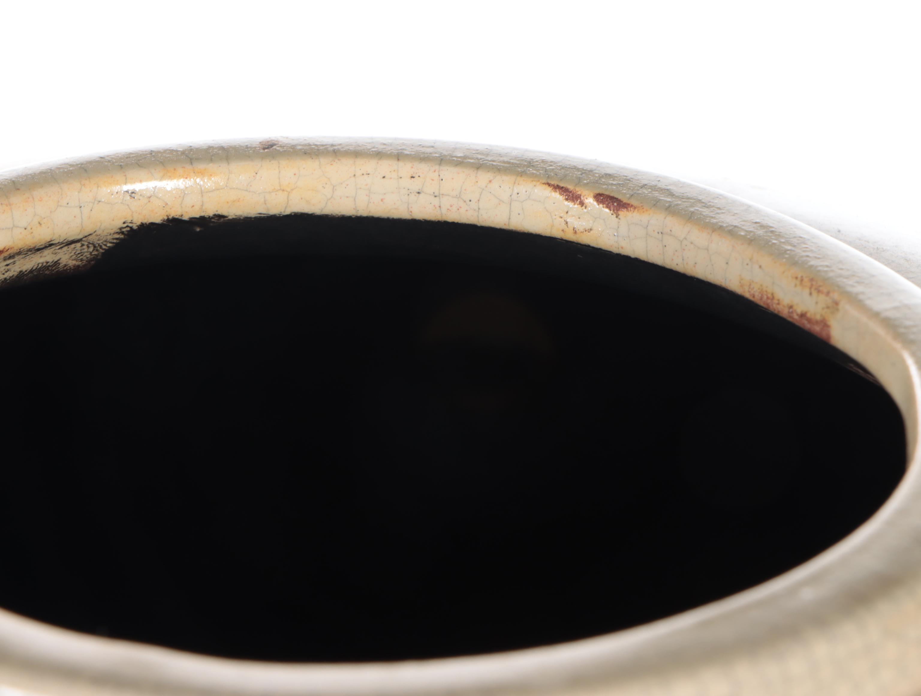 Hand-Painted Orchid Motif Ceramic Floor Vase on Metal Base