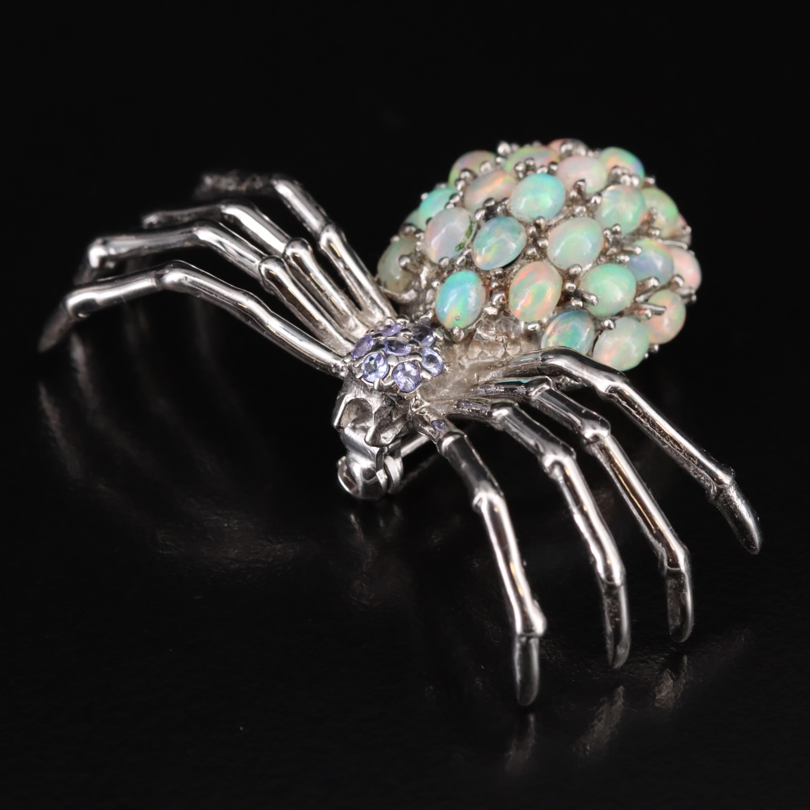 Sterling Opal and Tanzanite Spider Brooch