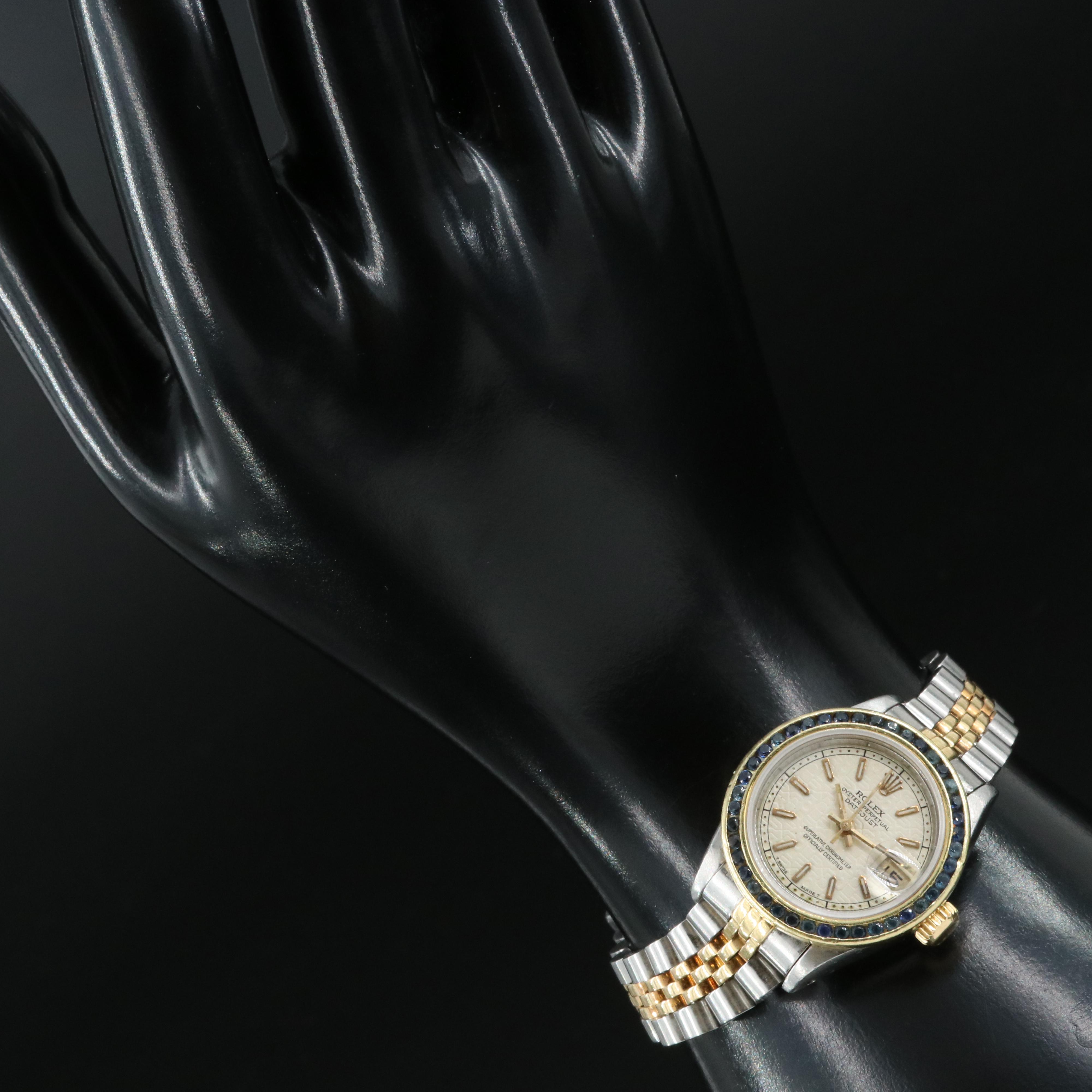 1991 Rolex Custom Sapphire 18K Bezel Oyster Perpetual Datejust Watch