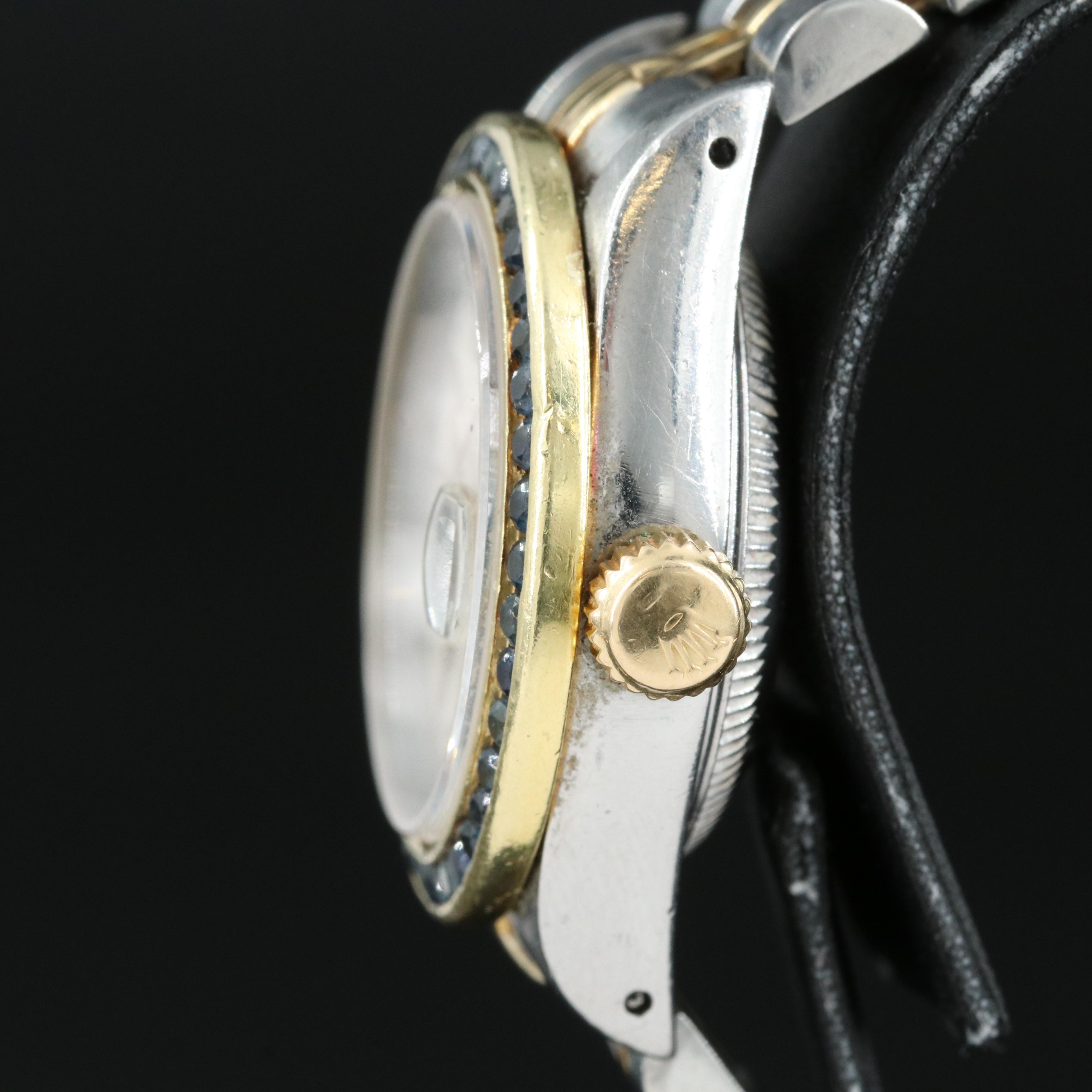 1991 Rolex Custom Sapphire 18K Bezel Oyster Perpetual Datejust Watch