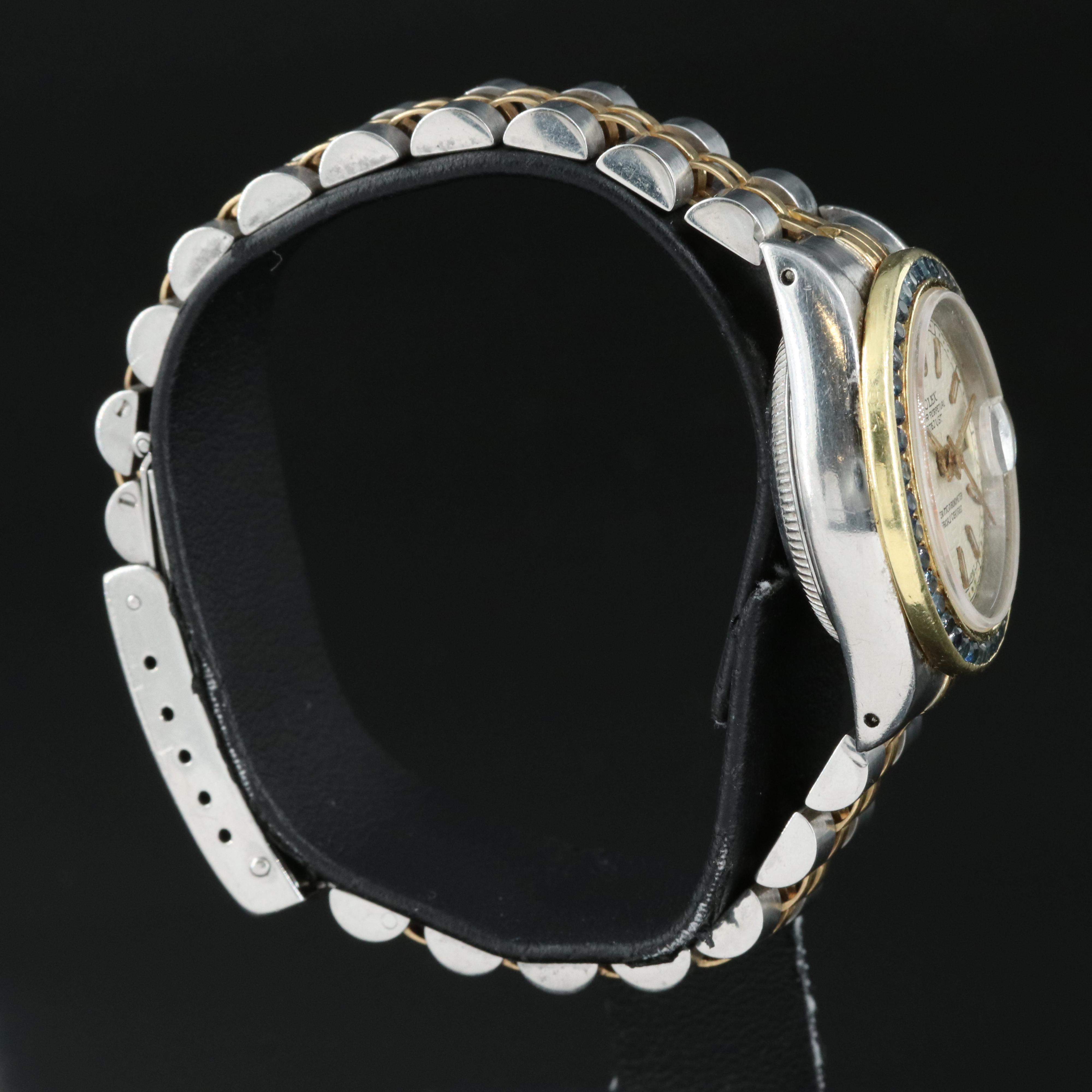 1991 Rolex Custom Sapphire 18K Bezel Oyster Perpetual Datejust Watch