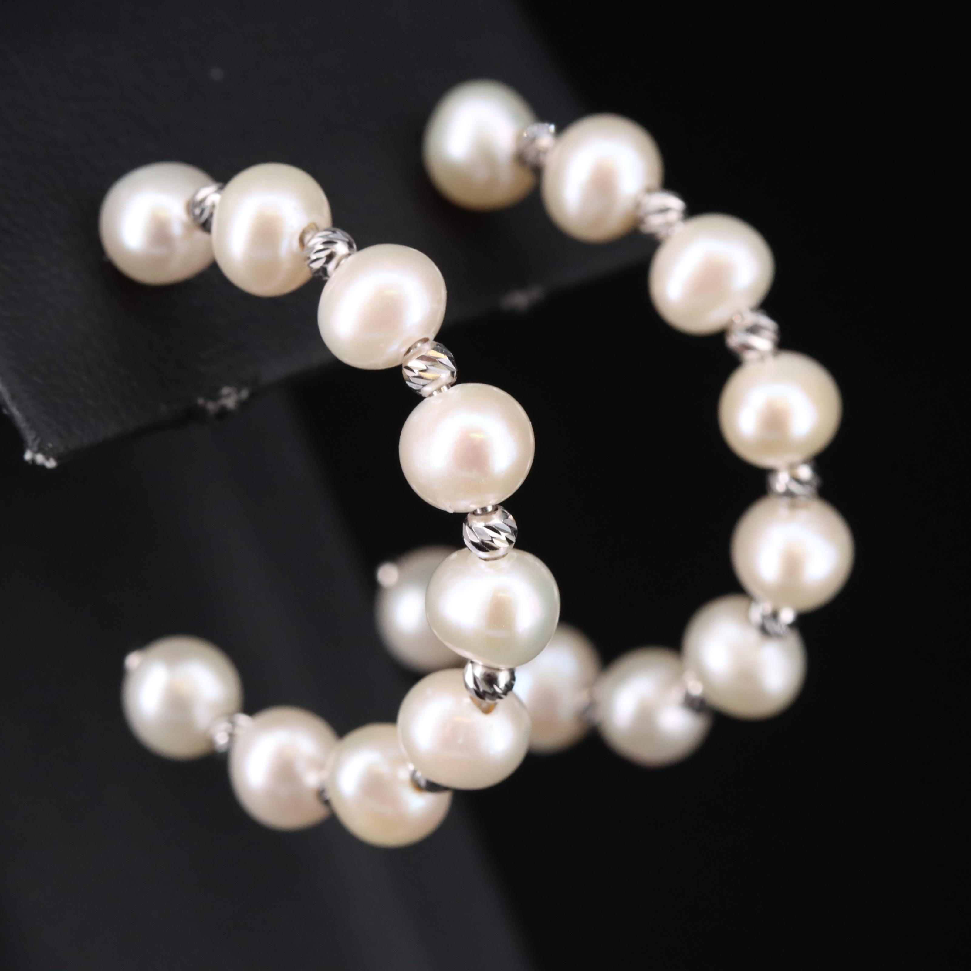 Sterling Pearl Hoop Earrings