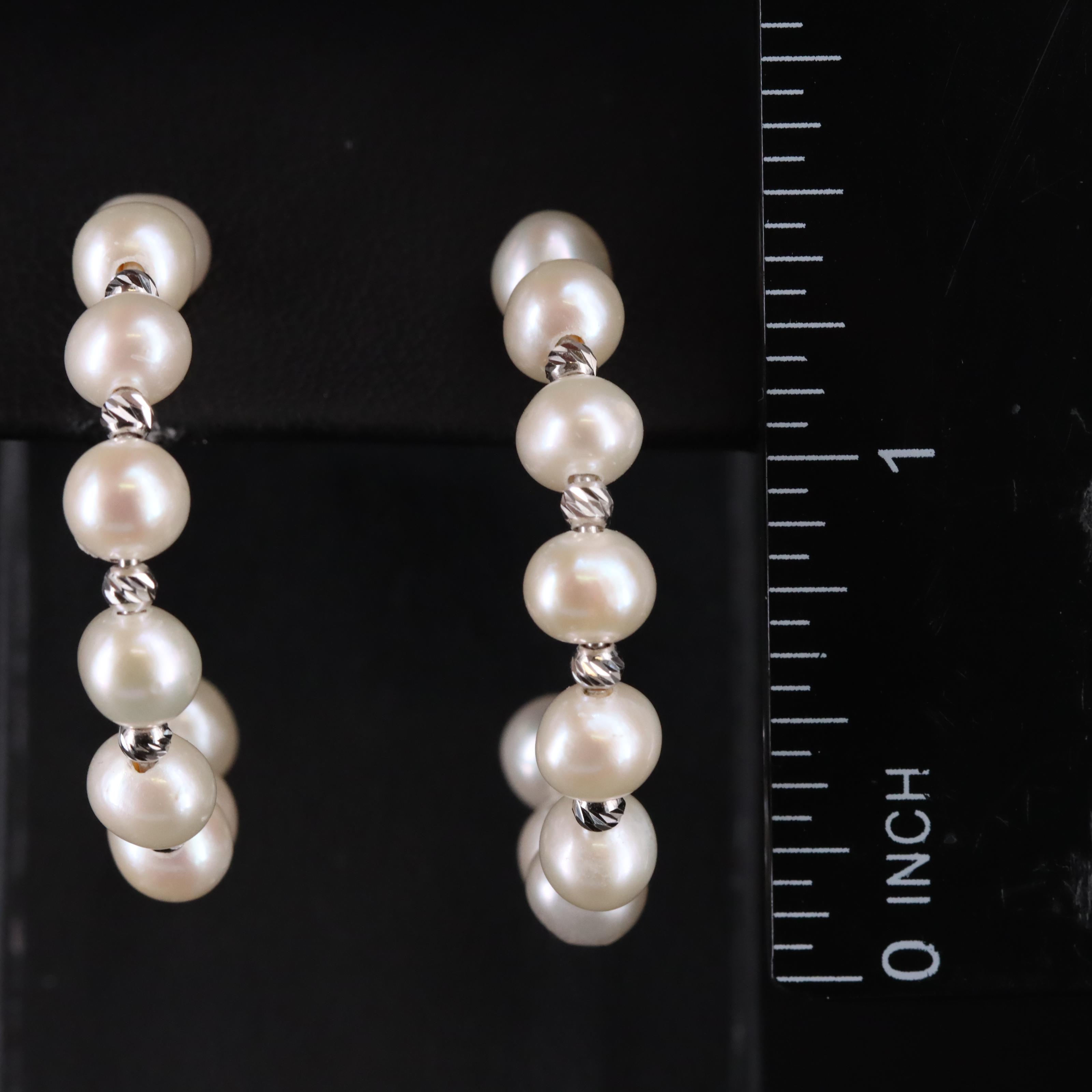 Sterling Pearl Hoop Earrings