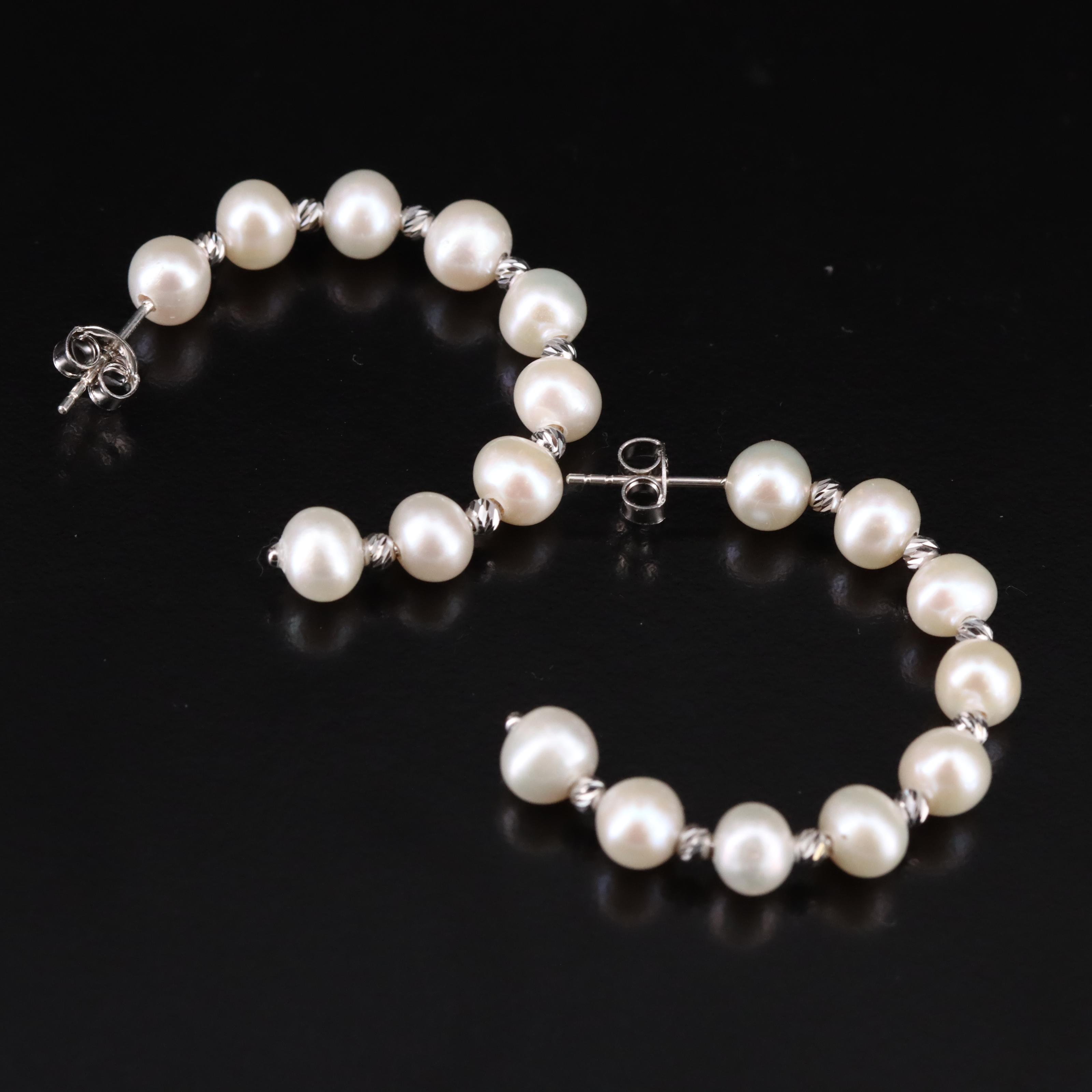 Sterling Pearl Hoop Earrings