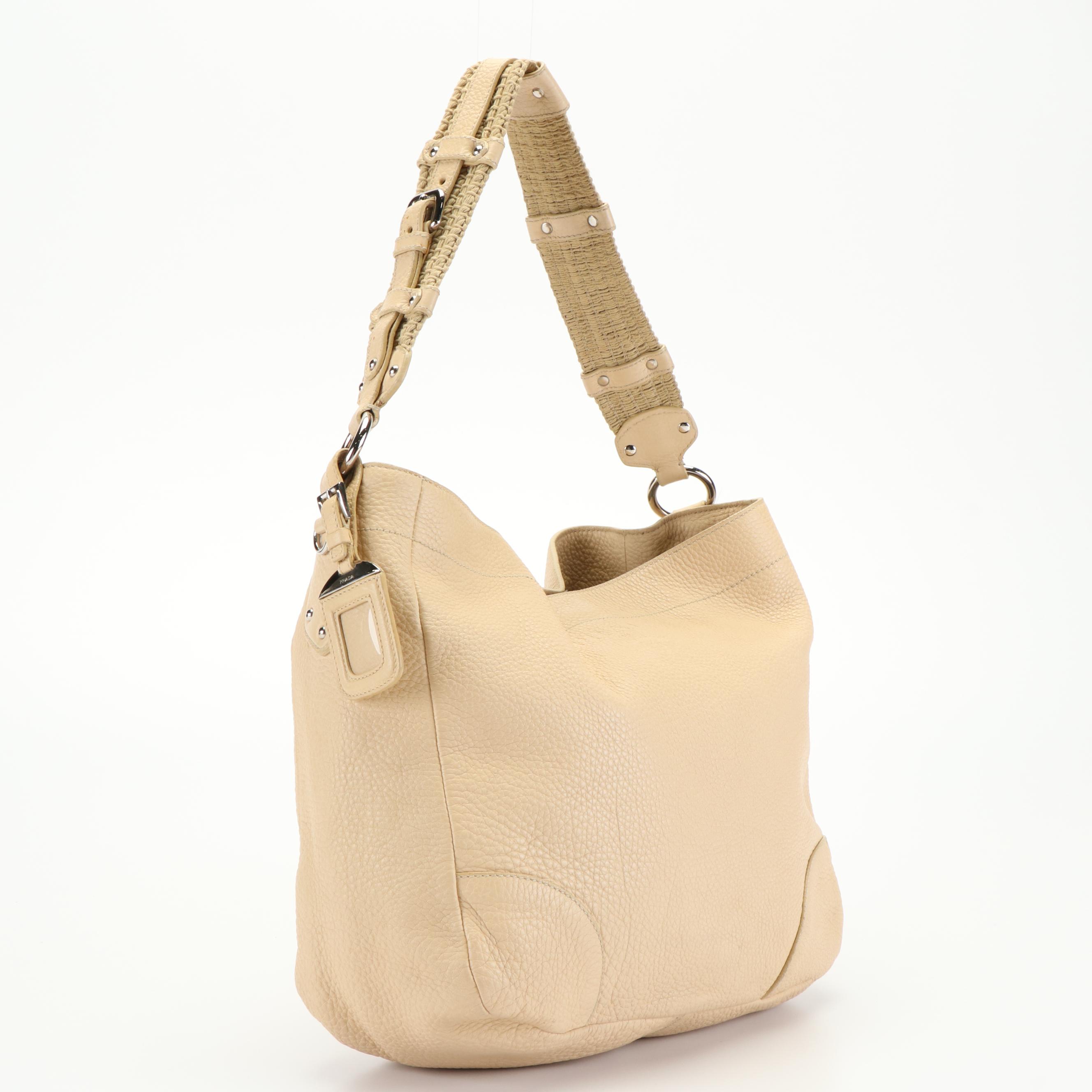 Prada Hobo Shoulder Bag in Vitello Daino Leather