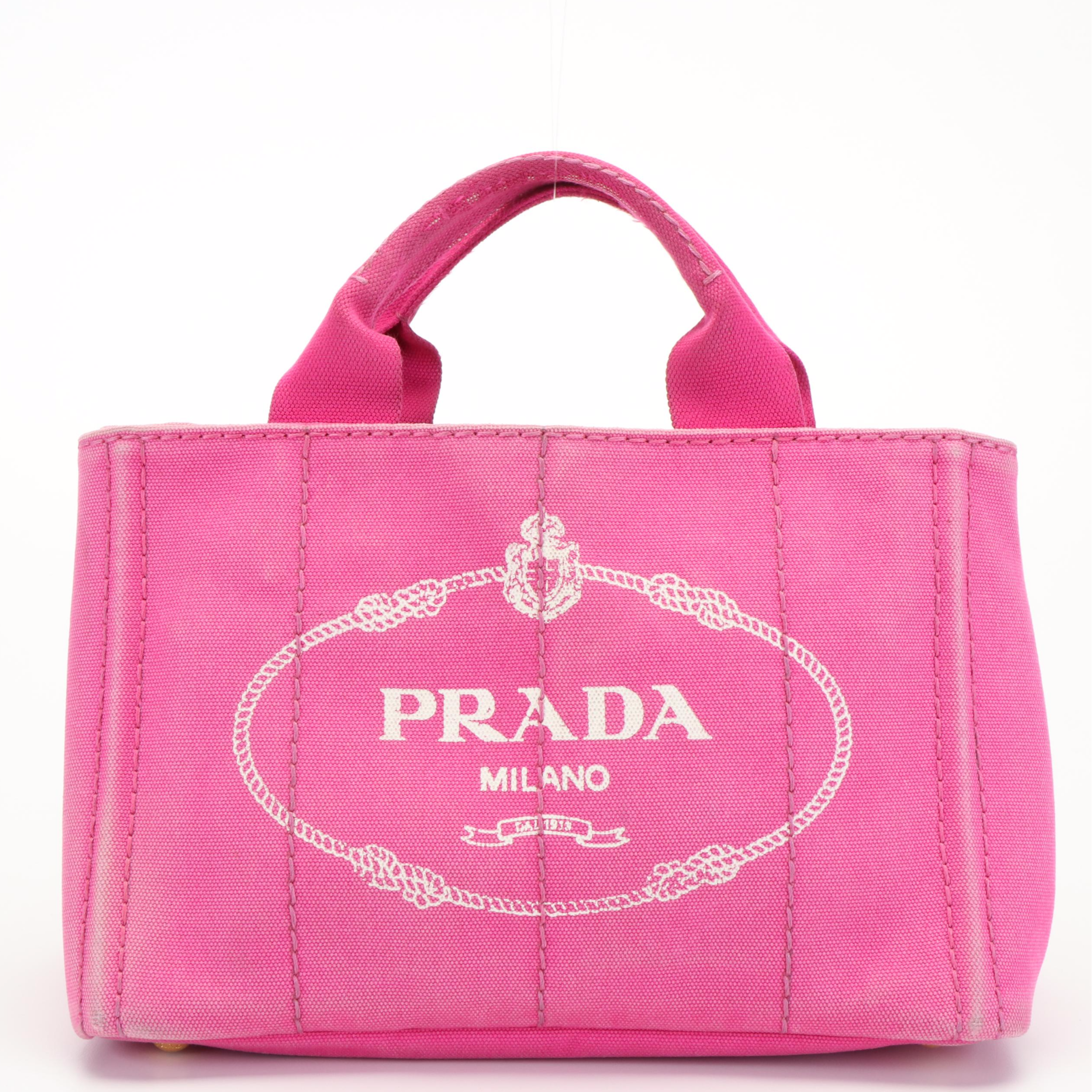 Prada Small Canapa Logo Satchel in Pink Canvas