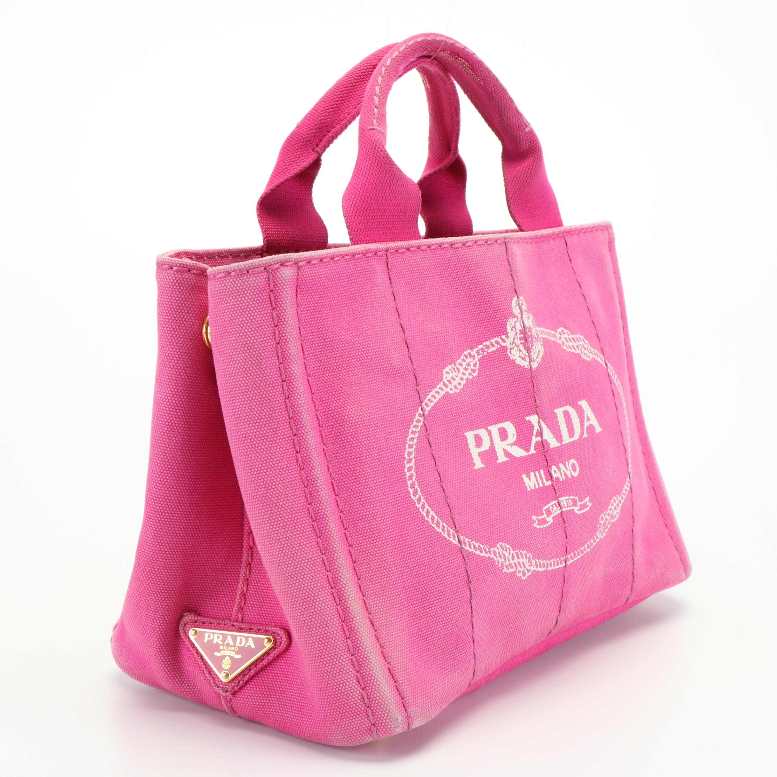 Prada Small Canapa Logo Satchel in Pink Canvas